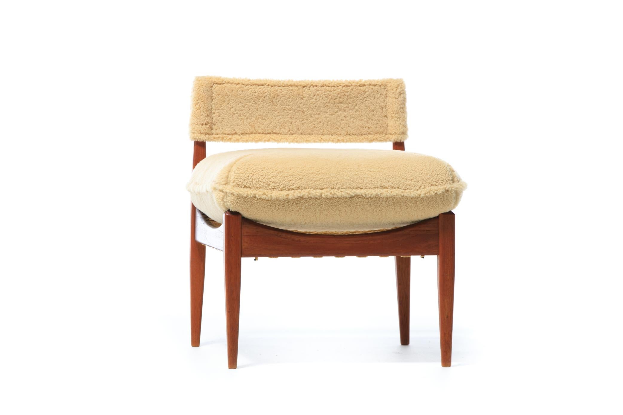 Sheepskin Danish Modern Pair of Kristian Vedel Style Lounge Chairs in Palomino Shearling For Sale