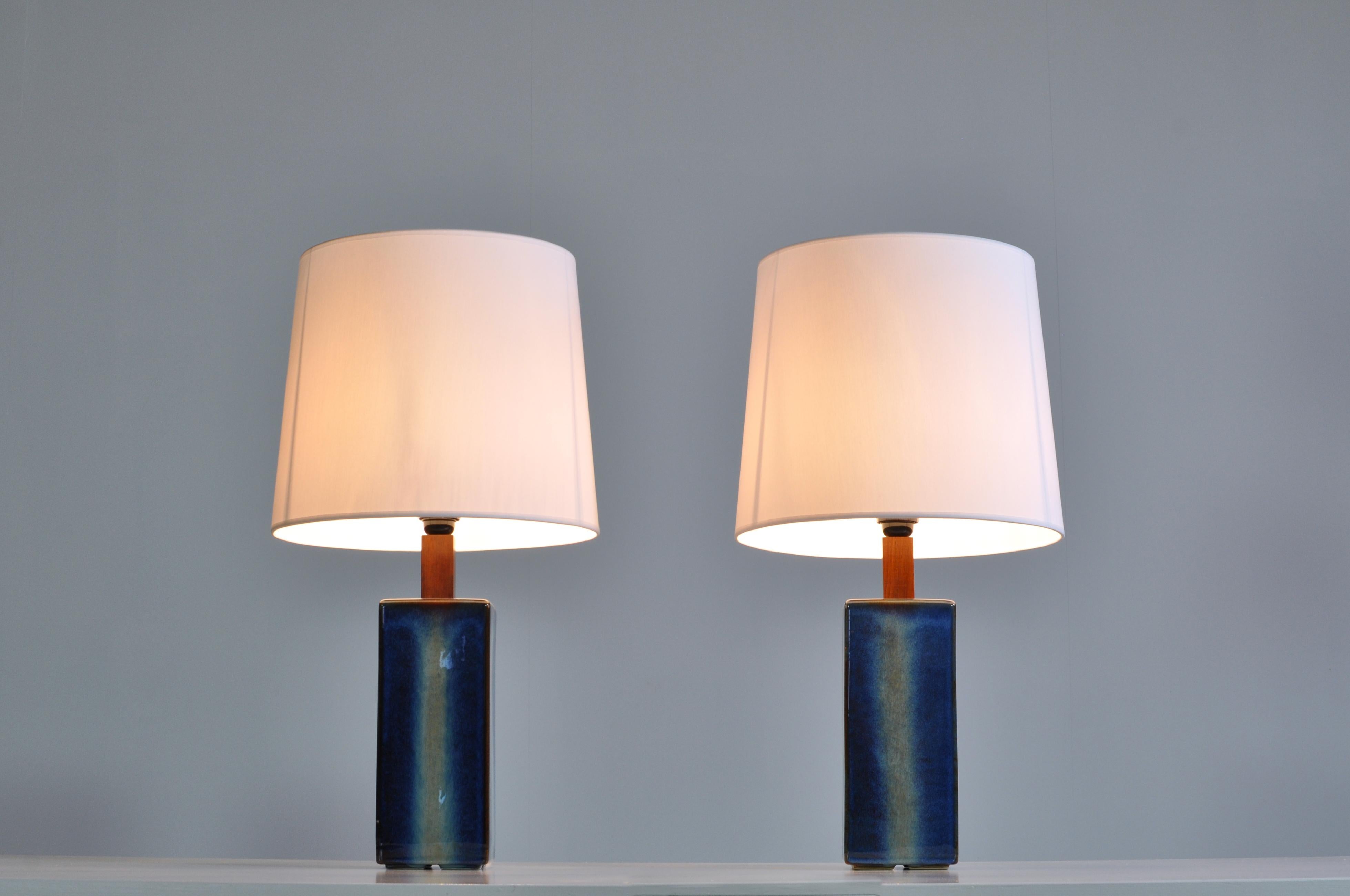 Danish Modern Pair of Large Blue Table Lamps from Søholm Stoneware, 1960s 5
