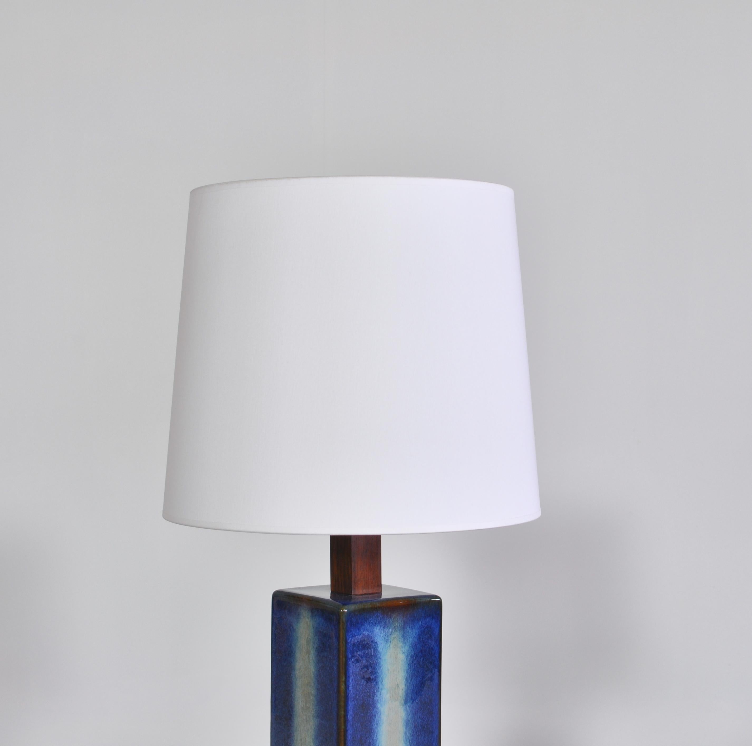 Danish Modern Pair of Large Blue Table Lamps from Søholm Stoneware, 1960s 7