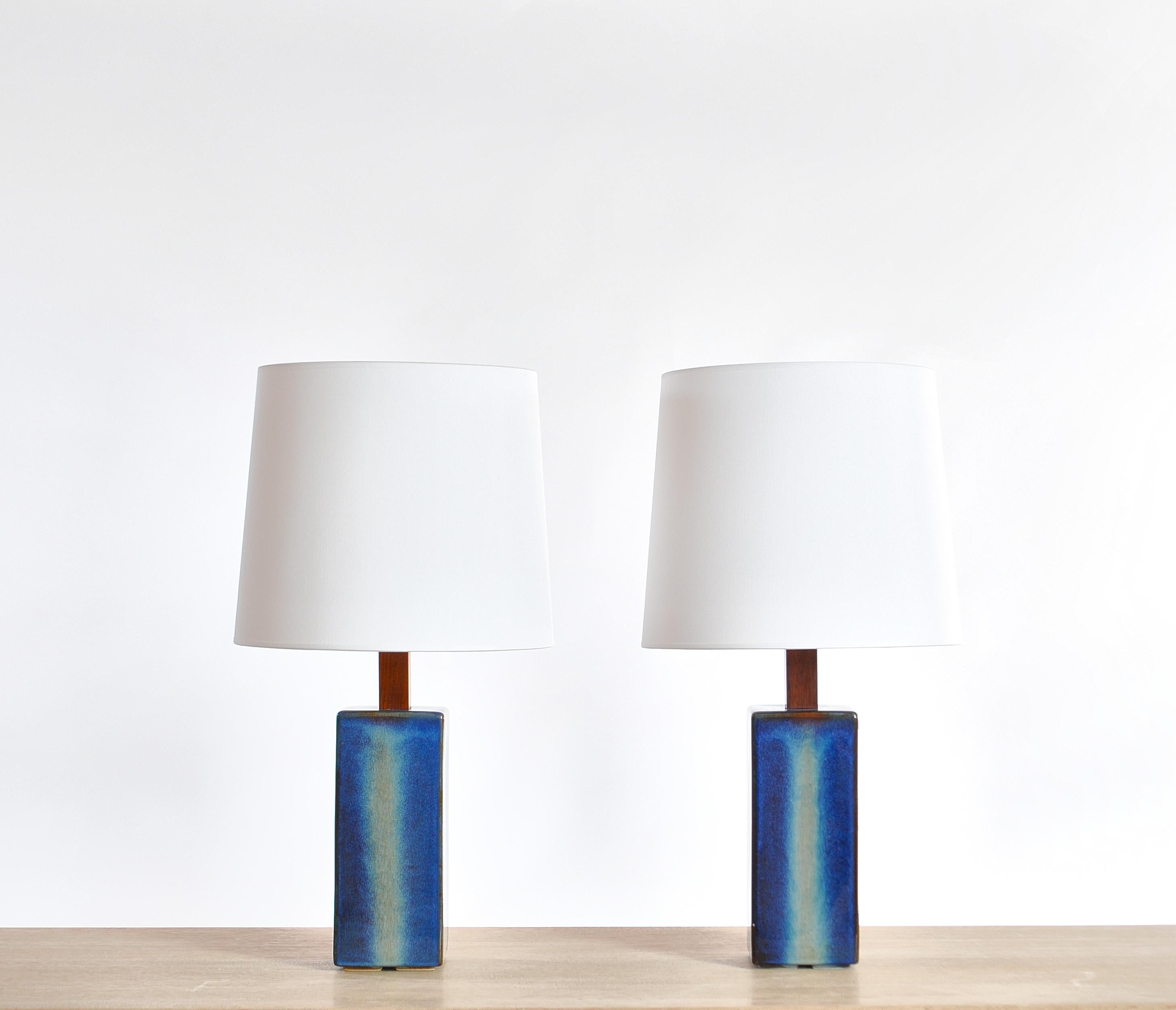 Scandinavian Modern Danish Modern Pair of Large Blue Table Lamps from Søholm Stoneware, 1960s