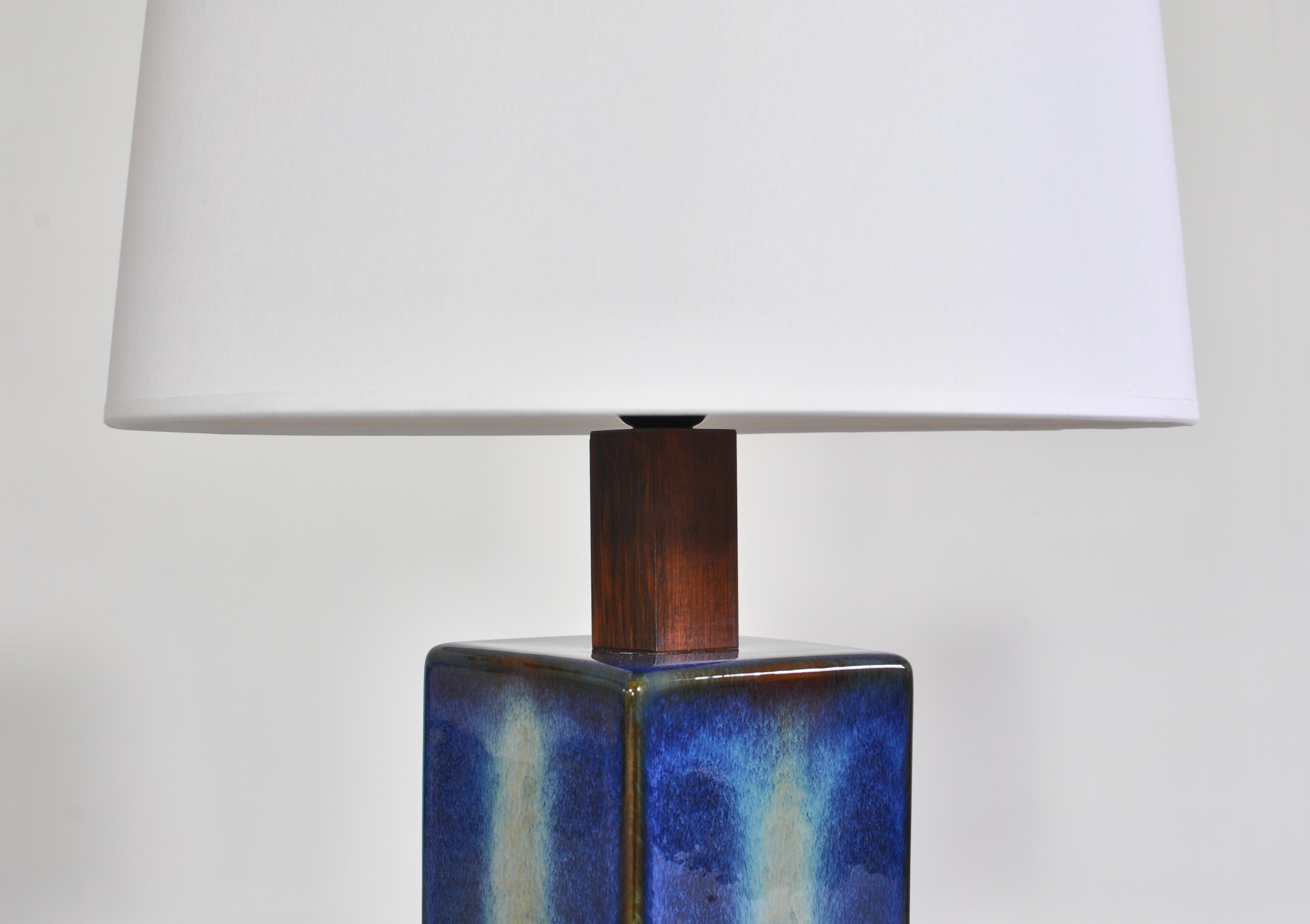 Scandinavian Modern Danish Modern Pair of Large Blue Table Lamps from Søholm Stoneware, 1960s