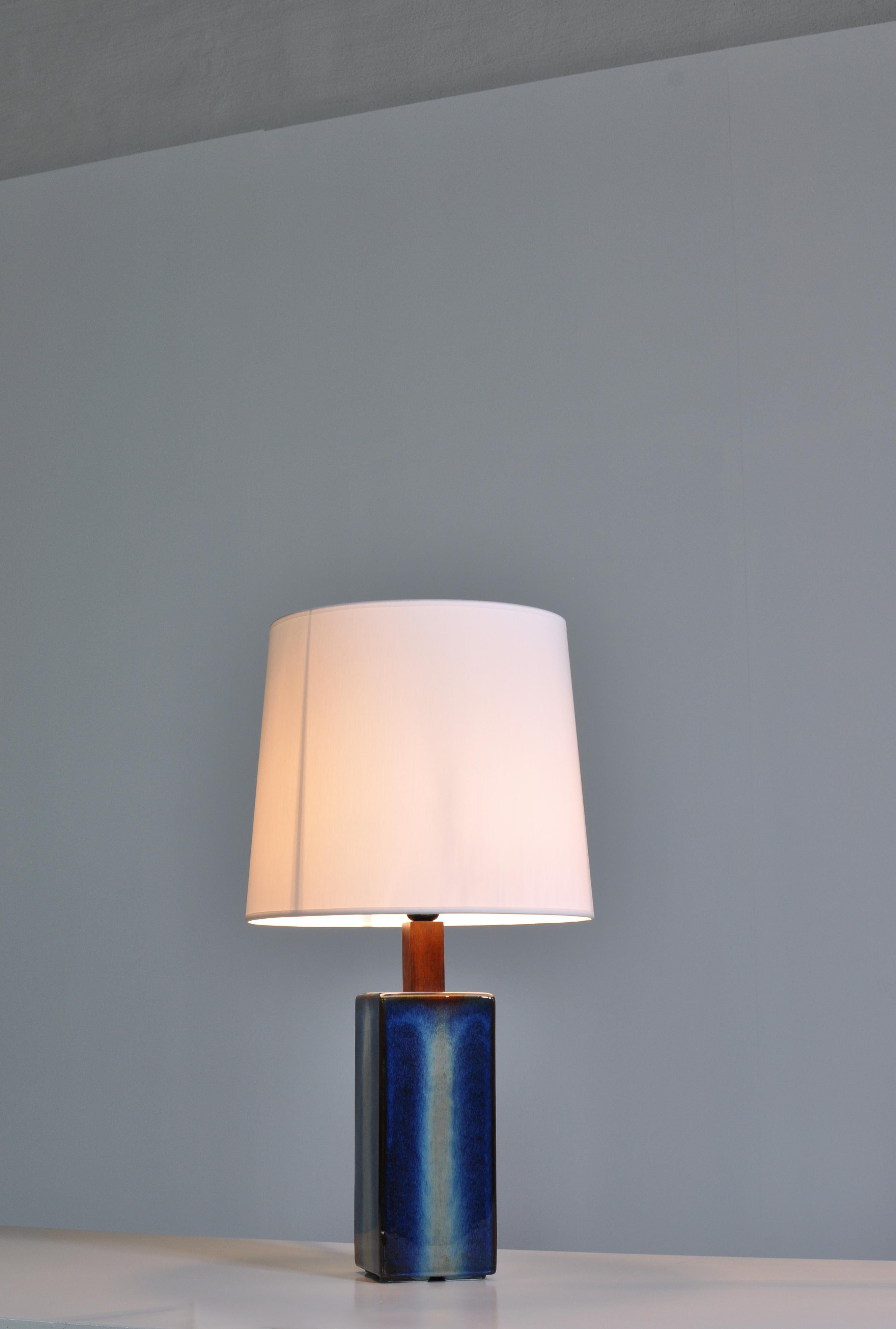 Mid-20th Century Danish Modern Pair of Large Blue Table Lamps from Søholm Stoneware, 1960s