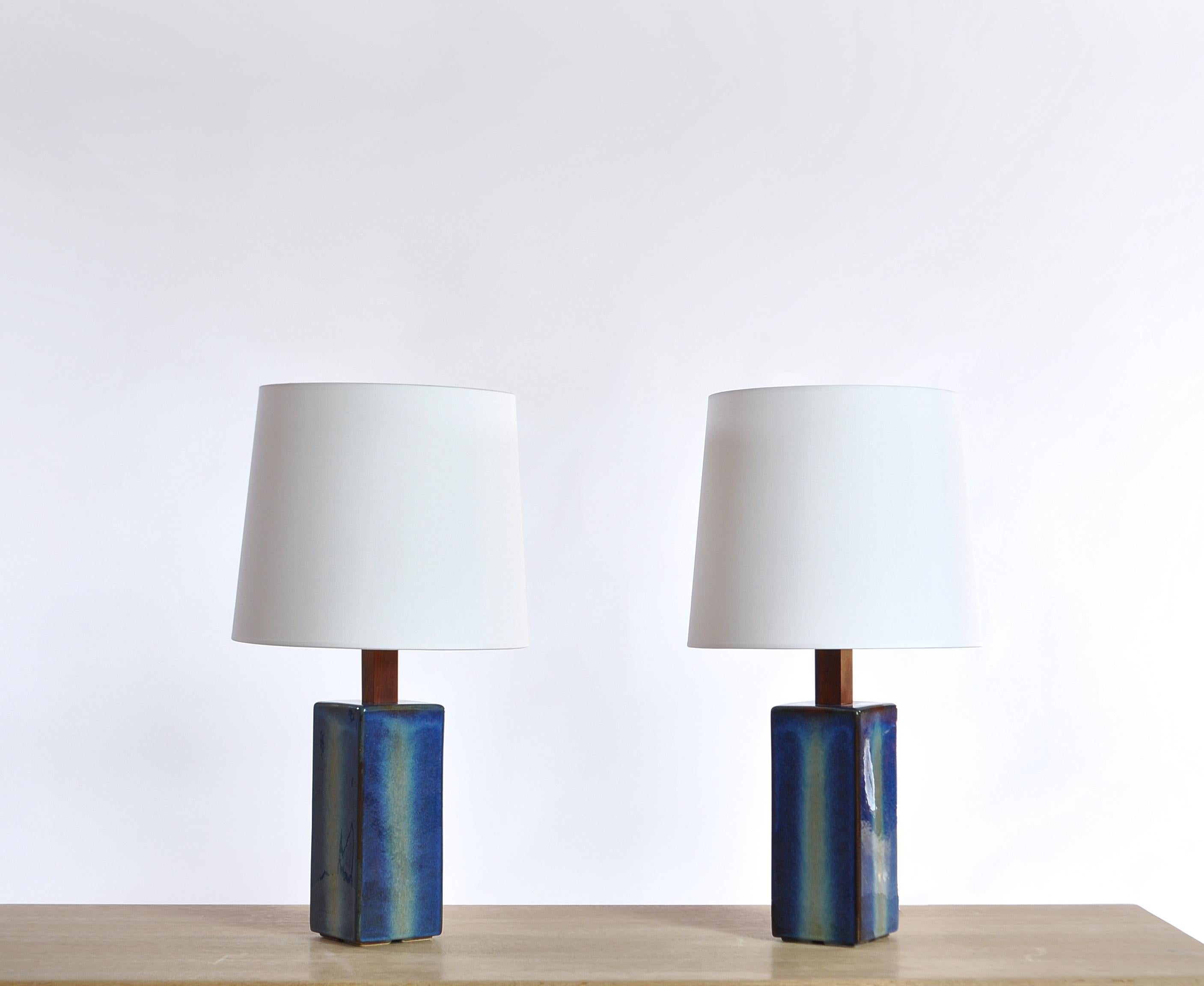 Danish Modern Pair of Large Blue Table Lamps from Søholm Stoneware, 1960s 2
