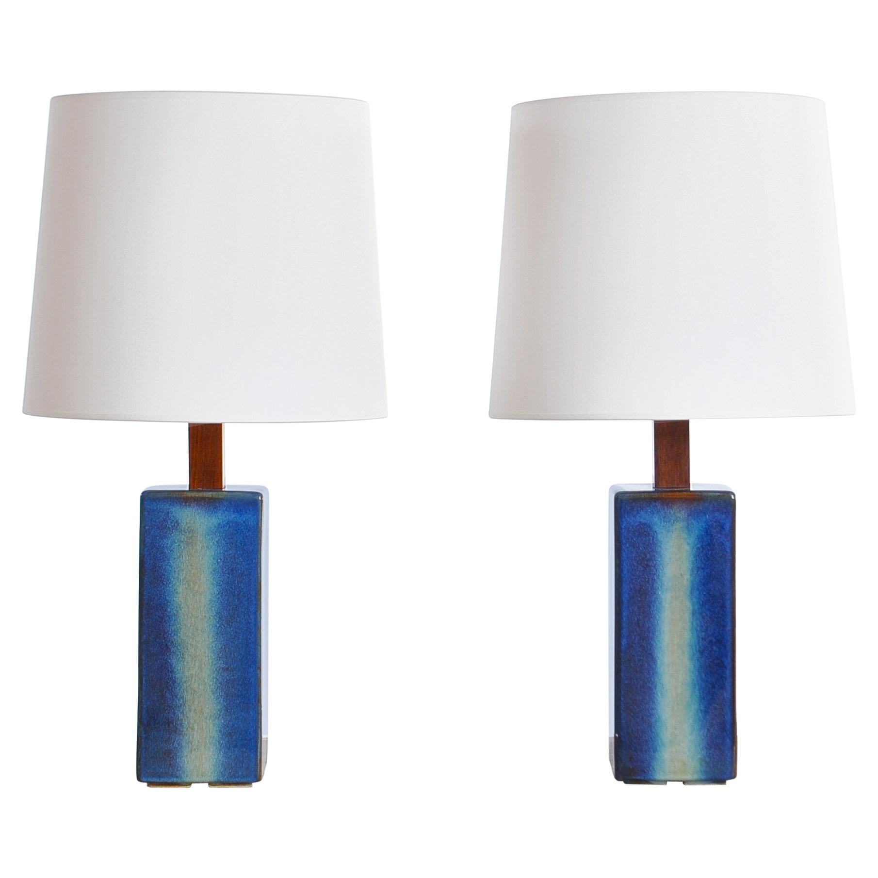 Danish Modern Pair of Large Blue Table Lamps from Søholm Stoneware, 1960s