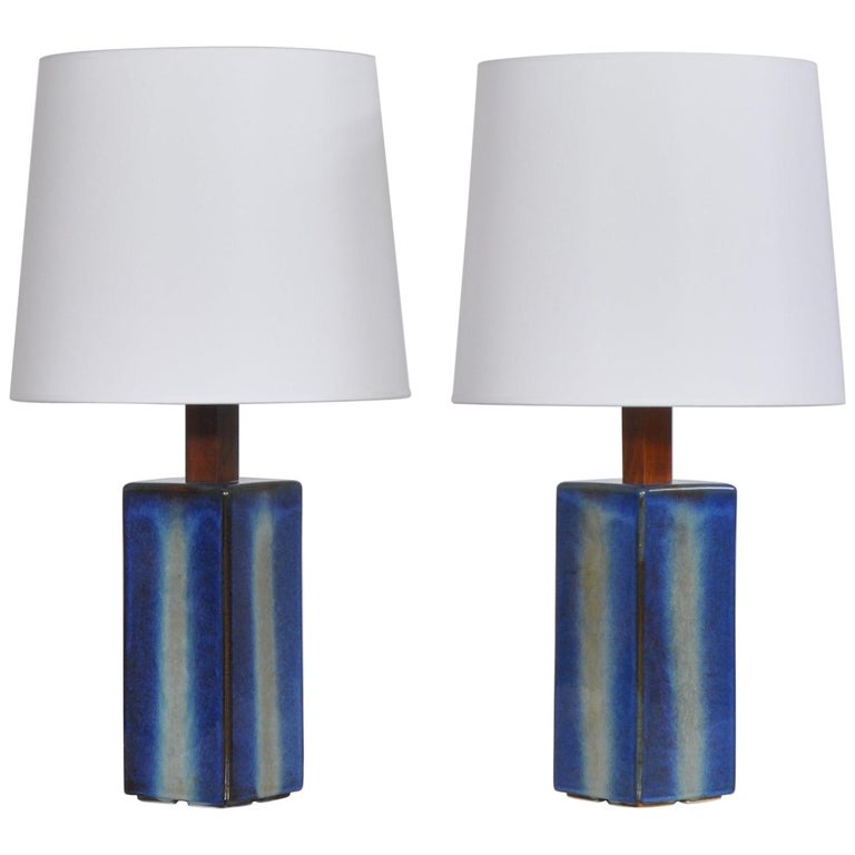 Blue Table Lamps From Søholm Stoneware, Large Blue Table Lamps