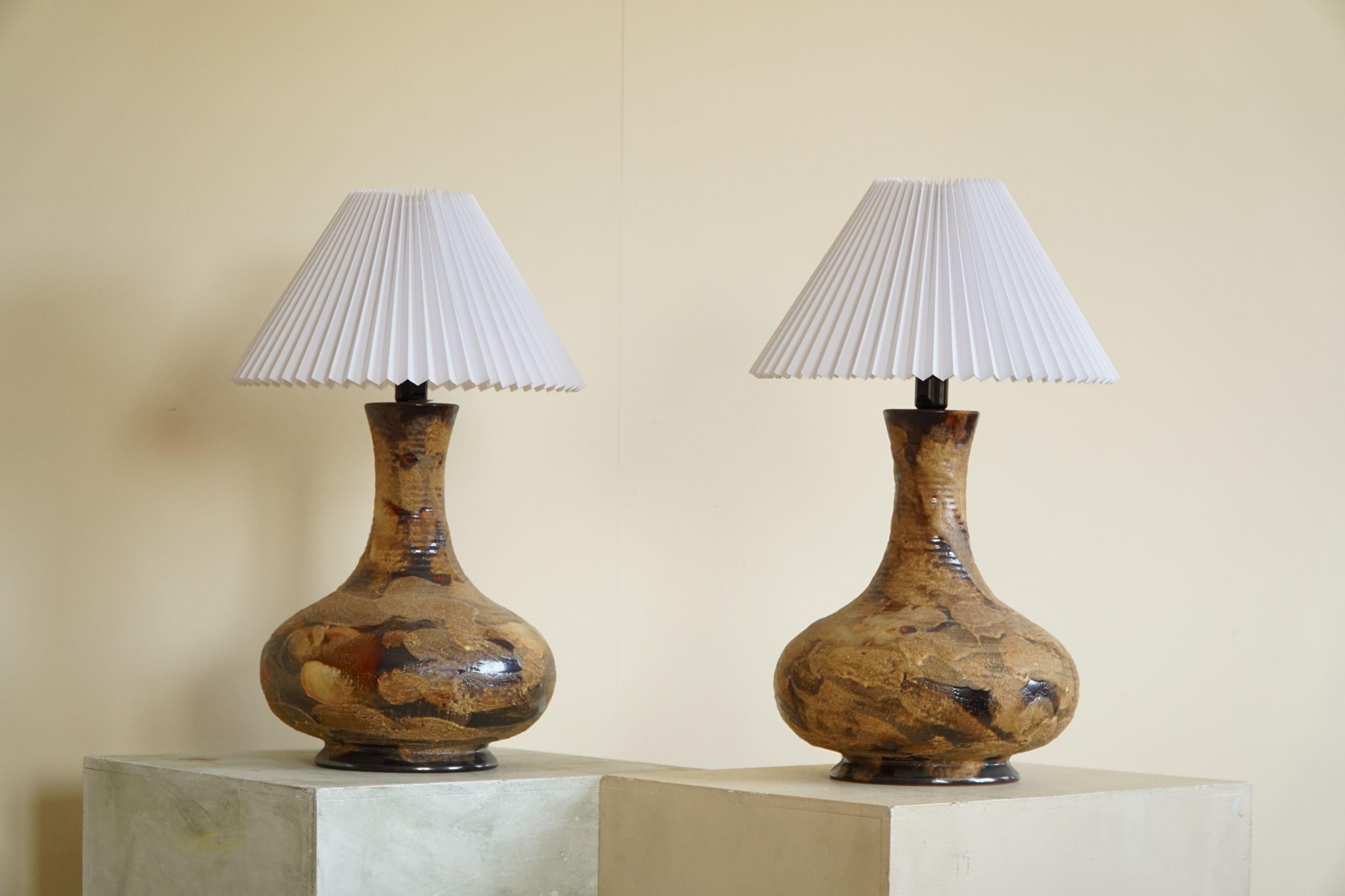 Danish Modern Pair of Large Ceramic Table Lamps, Mid Century, Made in 1970s 3