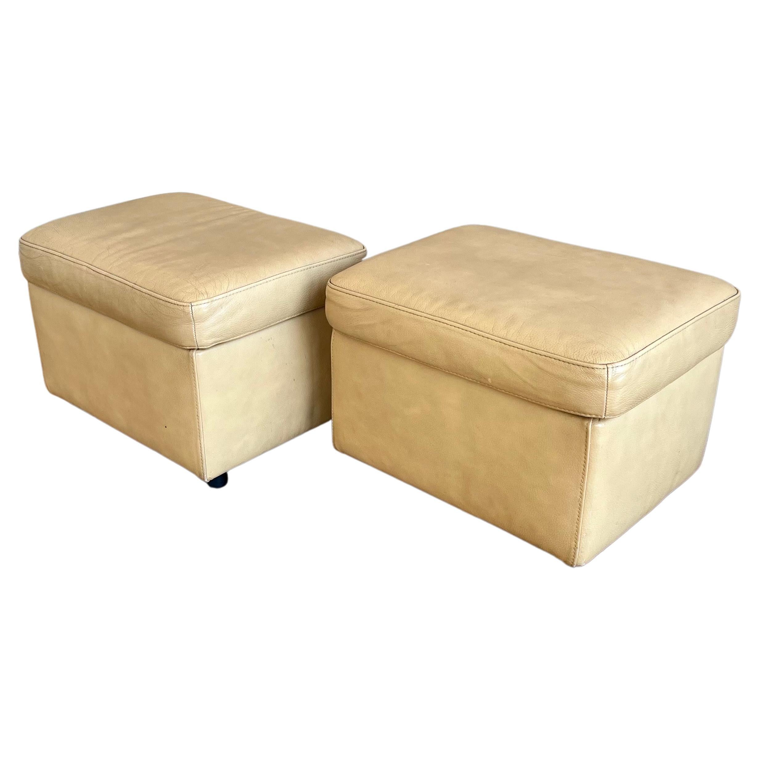 Post-Modern Danish Modern Pair of Leather Ottomans with Storage by Ekornes