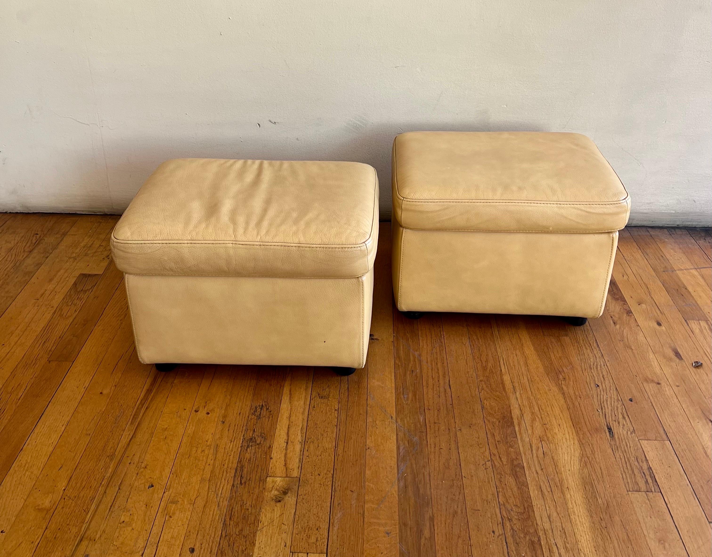 Contemporary Danish Modern Pair of Leather Ottomans with Storage by Ekornes