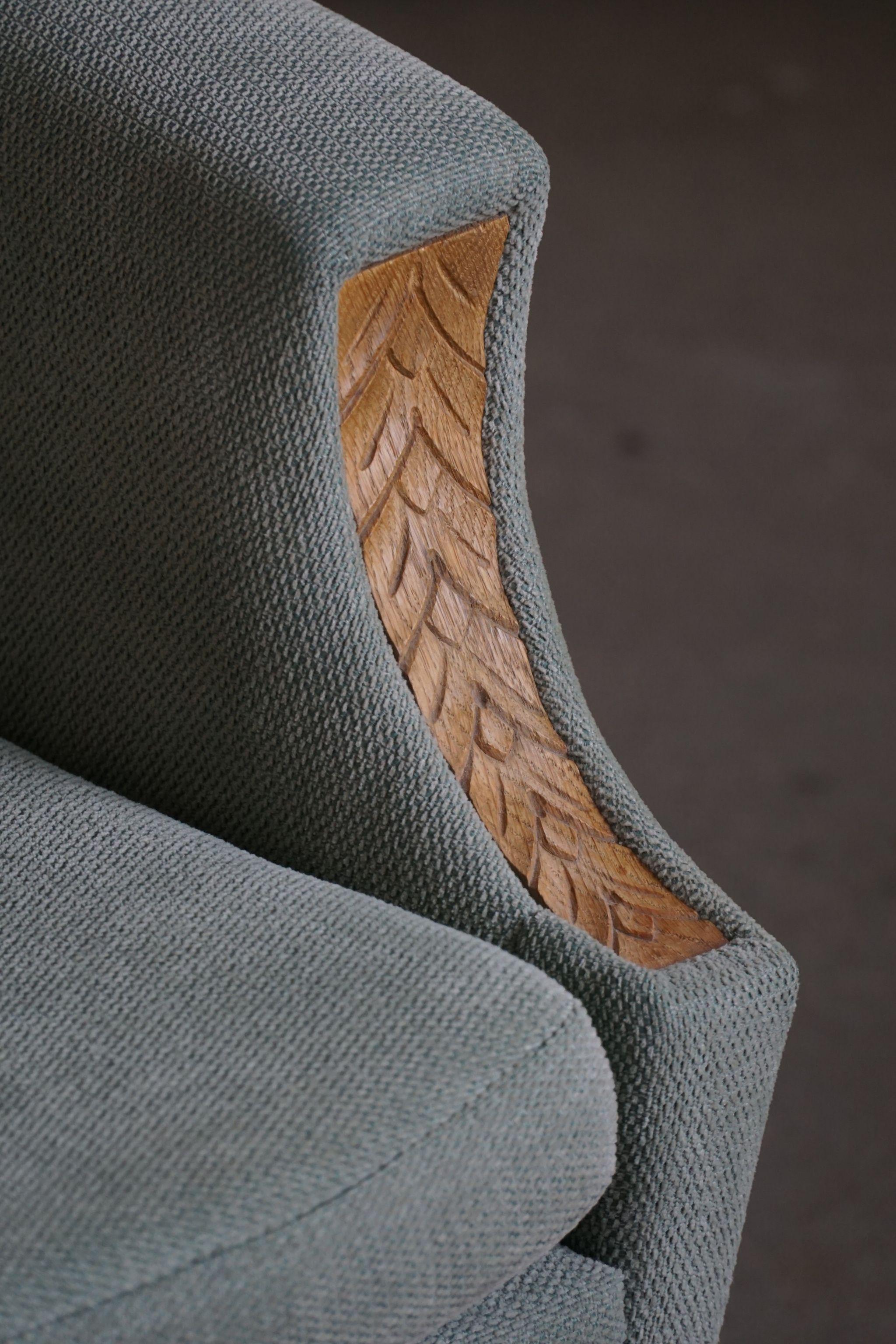 Danish Modern Pair of Lounge Chair, Turquoise Velvet & Oak, Cabinetmaker, 1960s 5