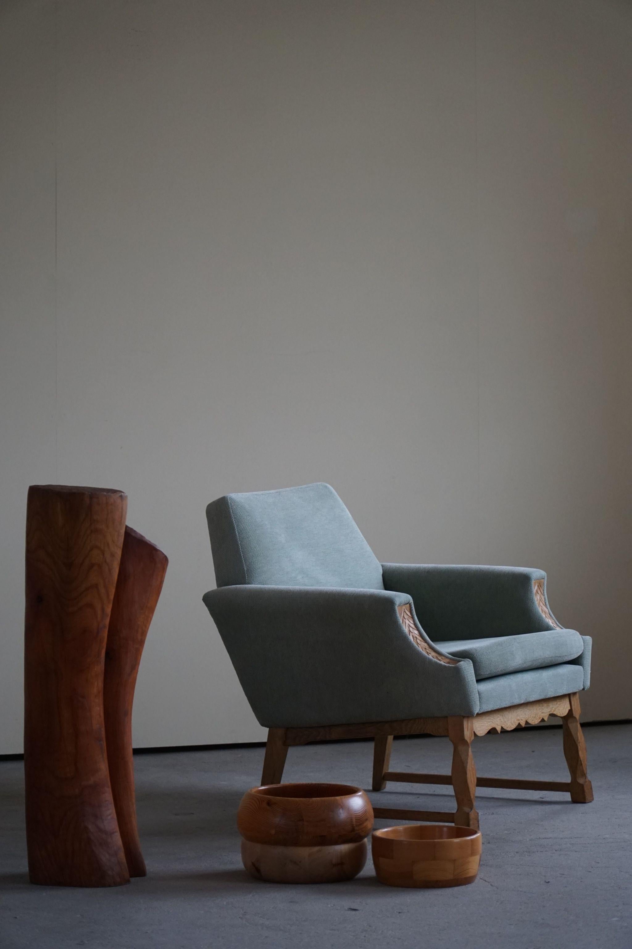 Danish Modern Pair of Lounge Chair, Turquoise Velvet & Oak, Cabinetmaker, 1960s 3
