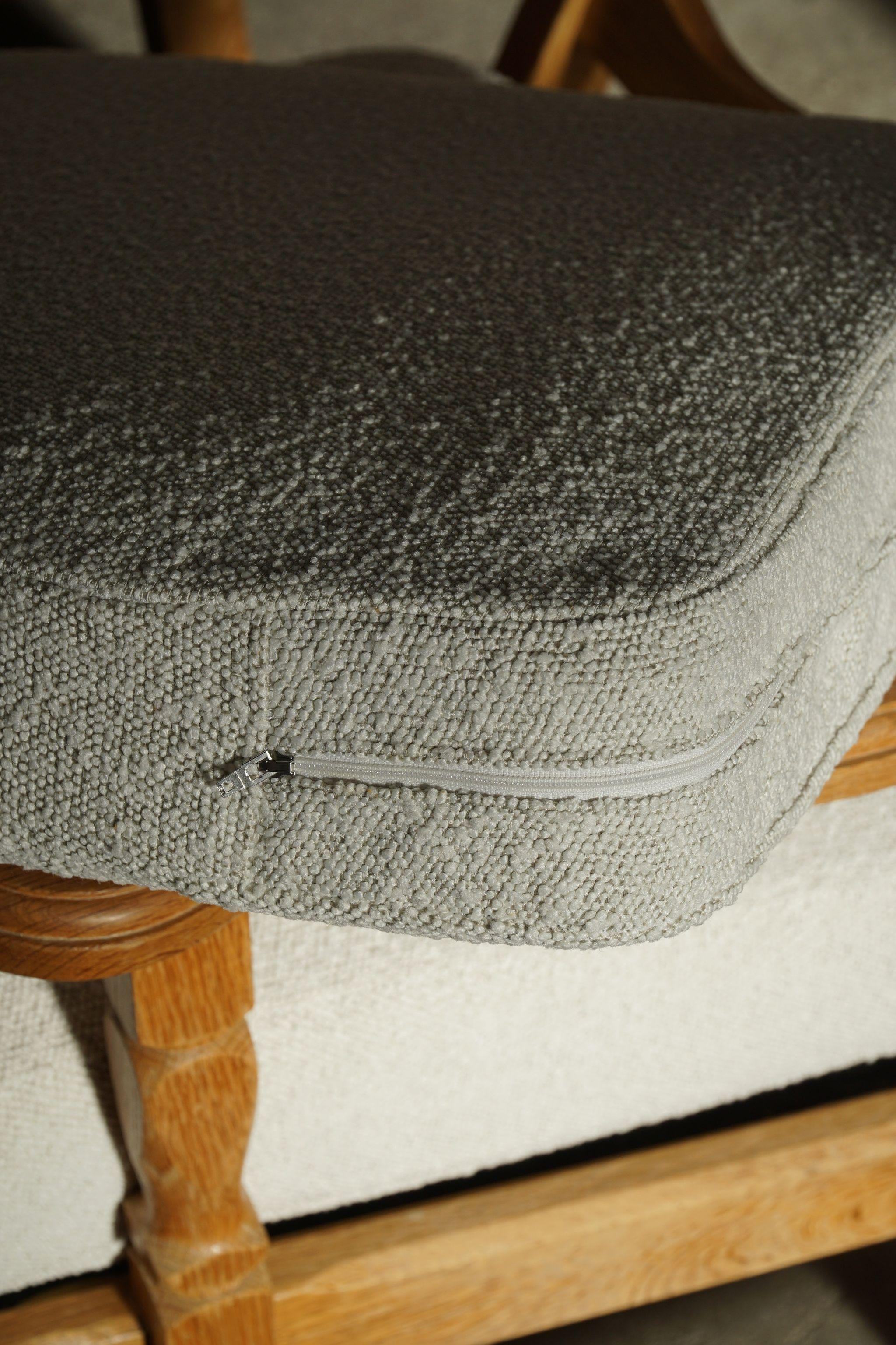 Danish Modern Pair of Lounge Chairs in Oak & Reupholstered in Bouclé, 1960s 2