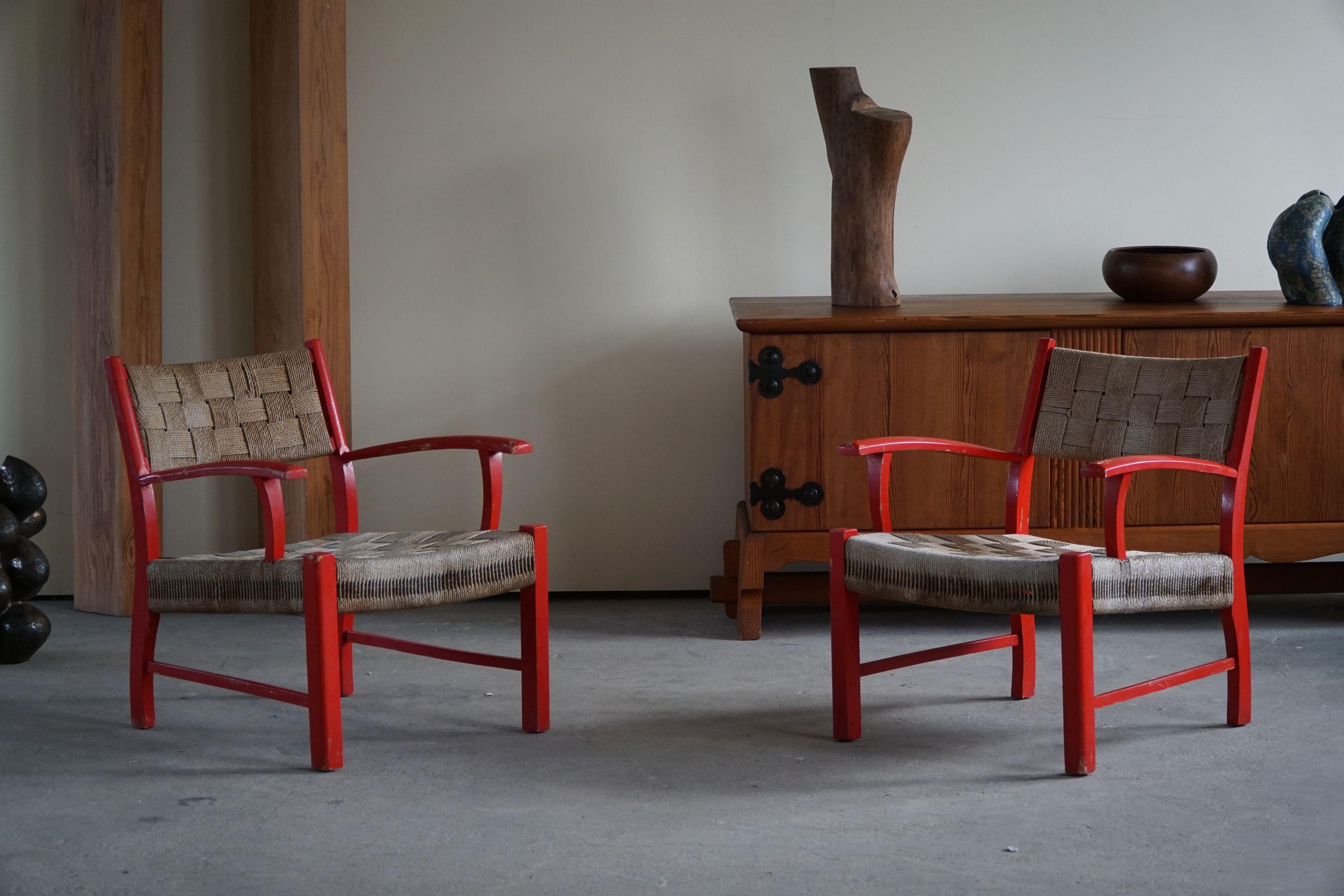 Danish Modern Pair of Lounge Chairs in Seagrass, by Fritz Hansen, 1930-1940s 13
