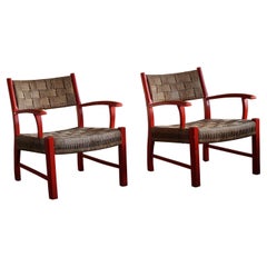 Danish Modern Pair of Lounge Chairs in Seagrass, by Fritz Hansen, 1930-1940s