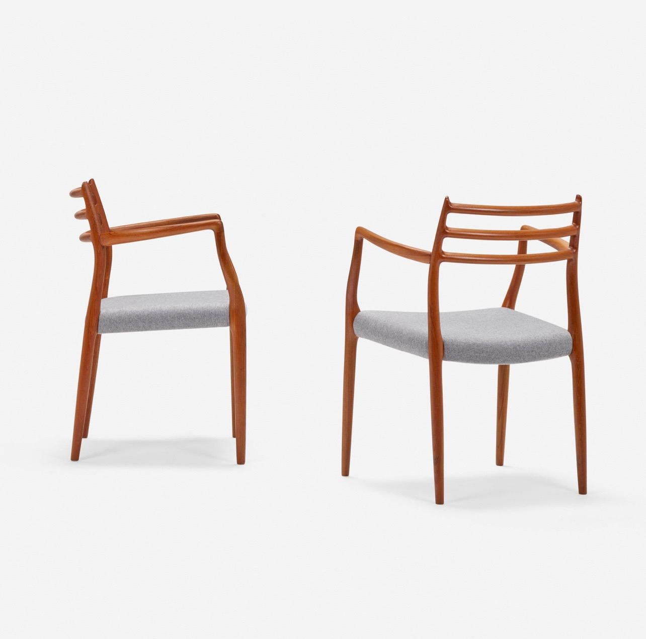Scandinavian Modern Danish Modern Pair of Rare Armchairs in teak by Niels Moller Model 62