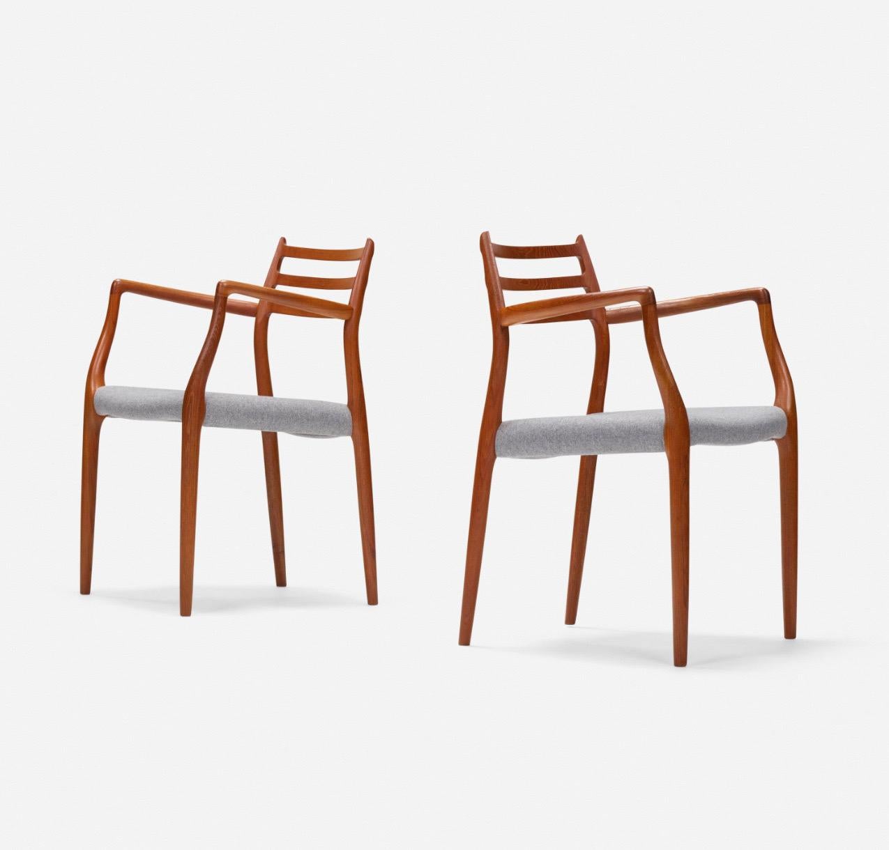 20th Century Danish Modern Pair of Rare Armchairs in teak by Niels Moller Model 62