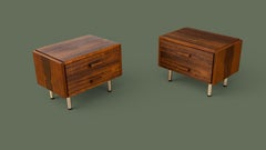 Danish Modern Pair of Rosewood Nightstands, Chrome Legs, 1960s