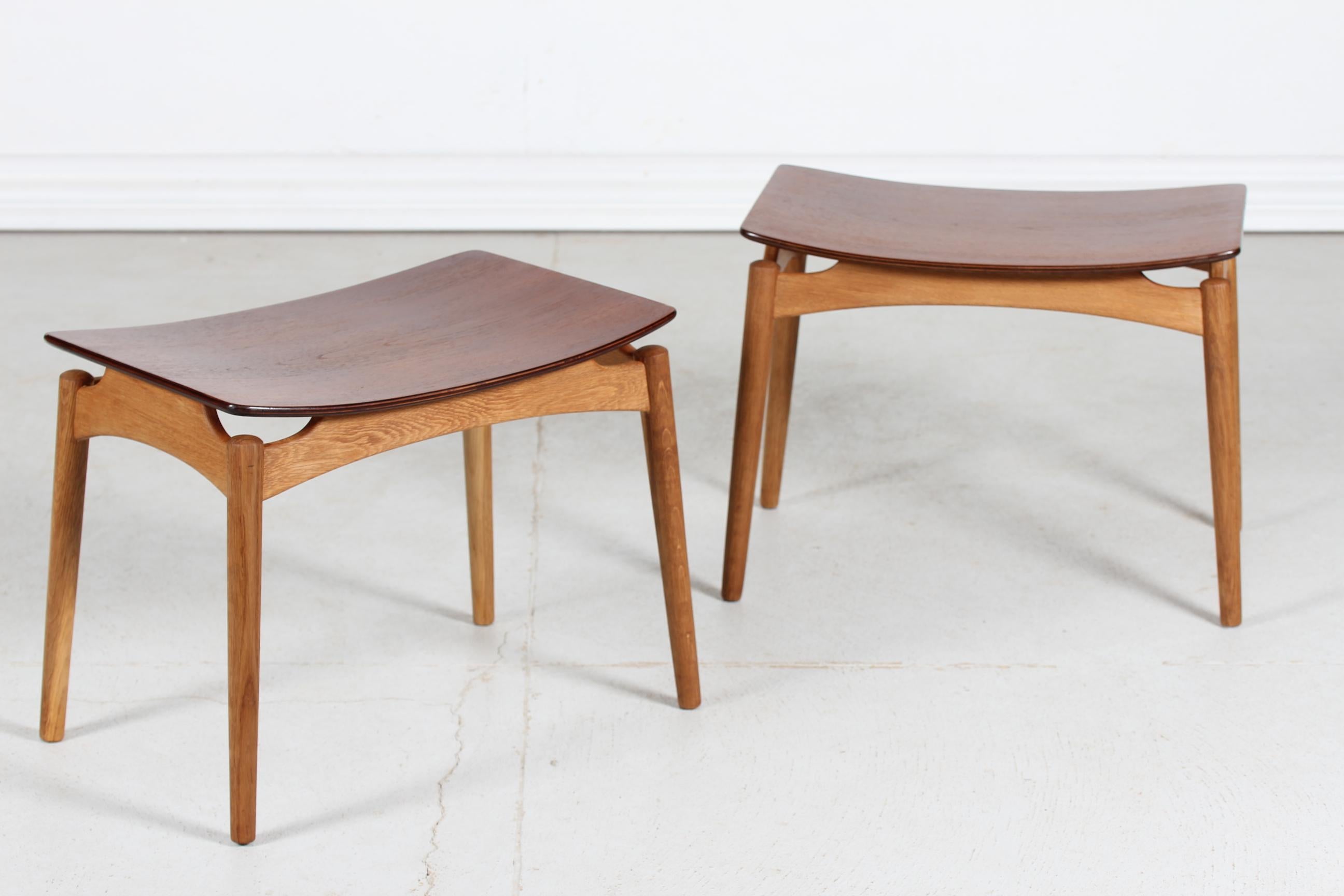 Mid-Century Modern Paire de tabourets modernes danois en teck et chêne par lholm Mbelfabrik, Danemark, années 60 en vente