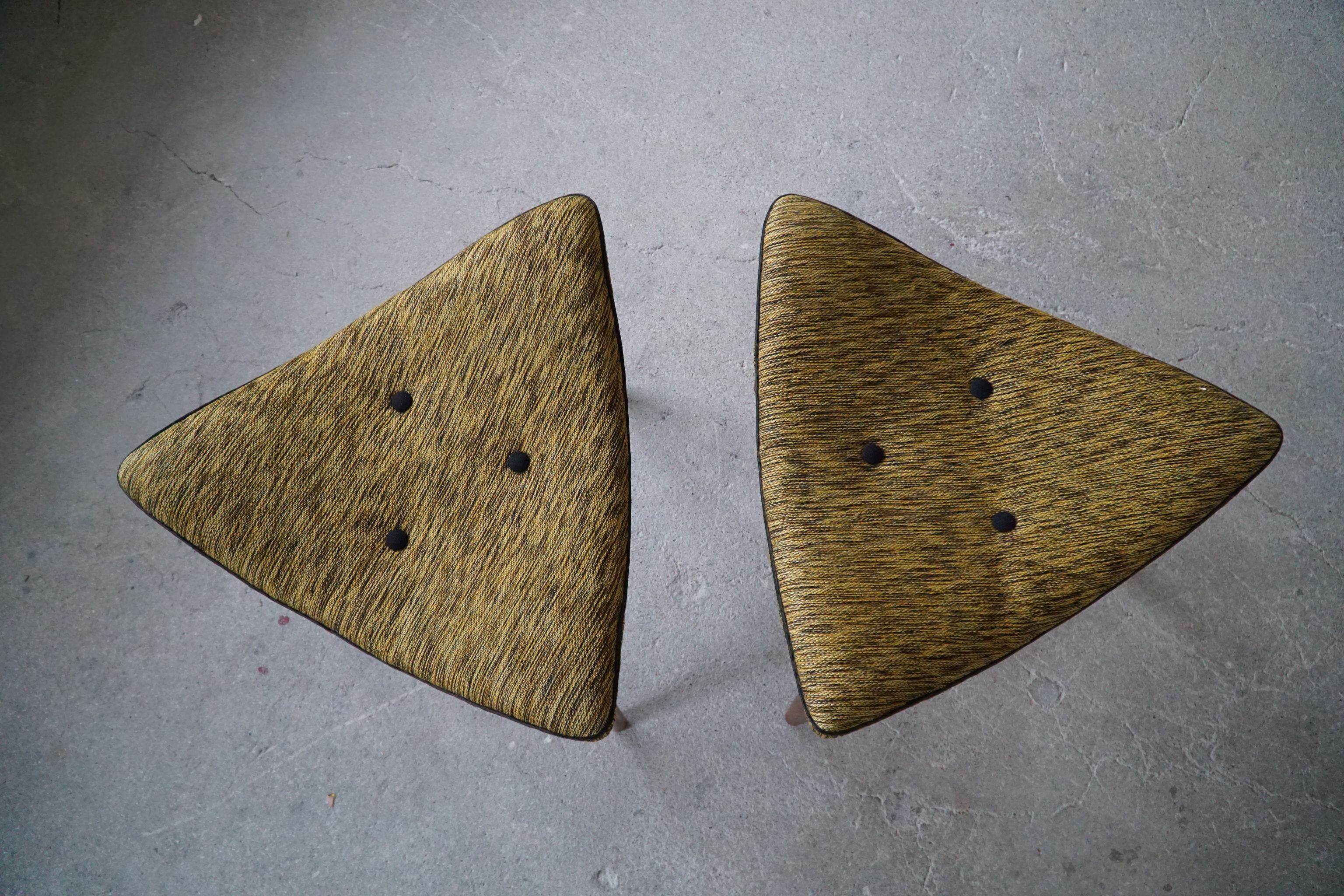 Danish Modern, Pair of Tripod Stools with Teak Legs and Fabric, 1960s In Good Condition In Odense, DK