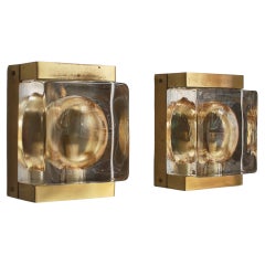 Vintage Danish Modern Pair of "Vitrika" Wall Sconces in Brass and Glass, 1970s