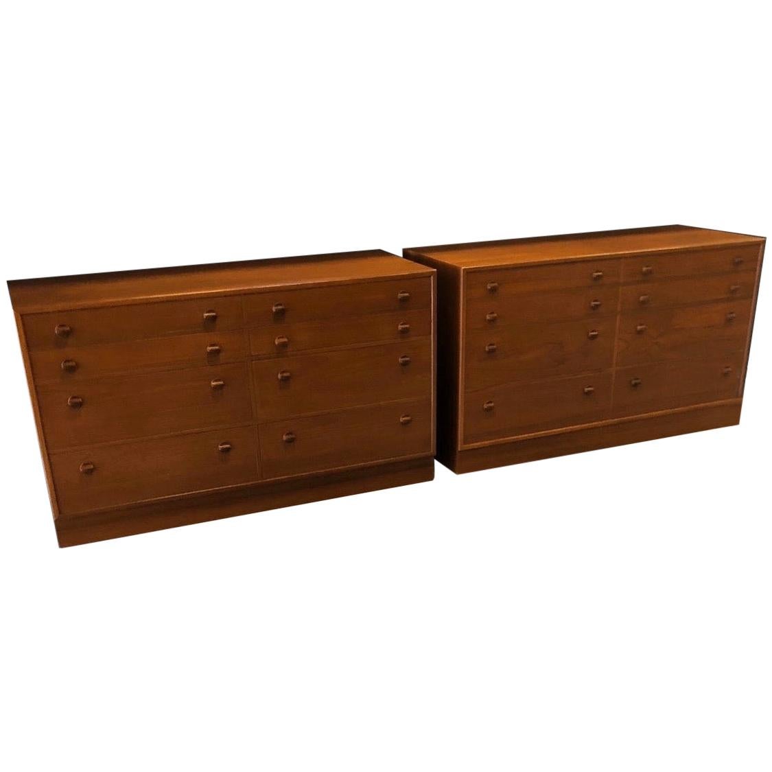Danish Modern Pair of Walnut Dressers Chest of Drawers Commodes