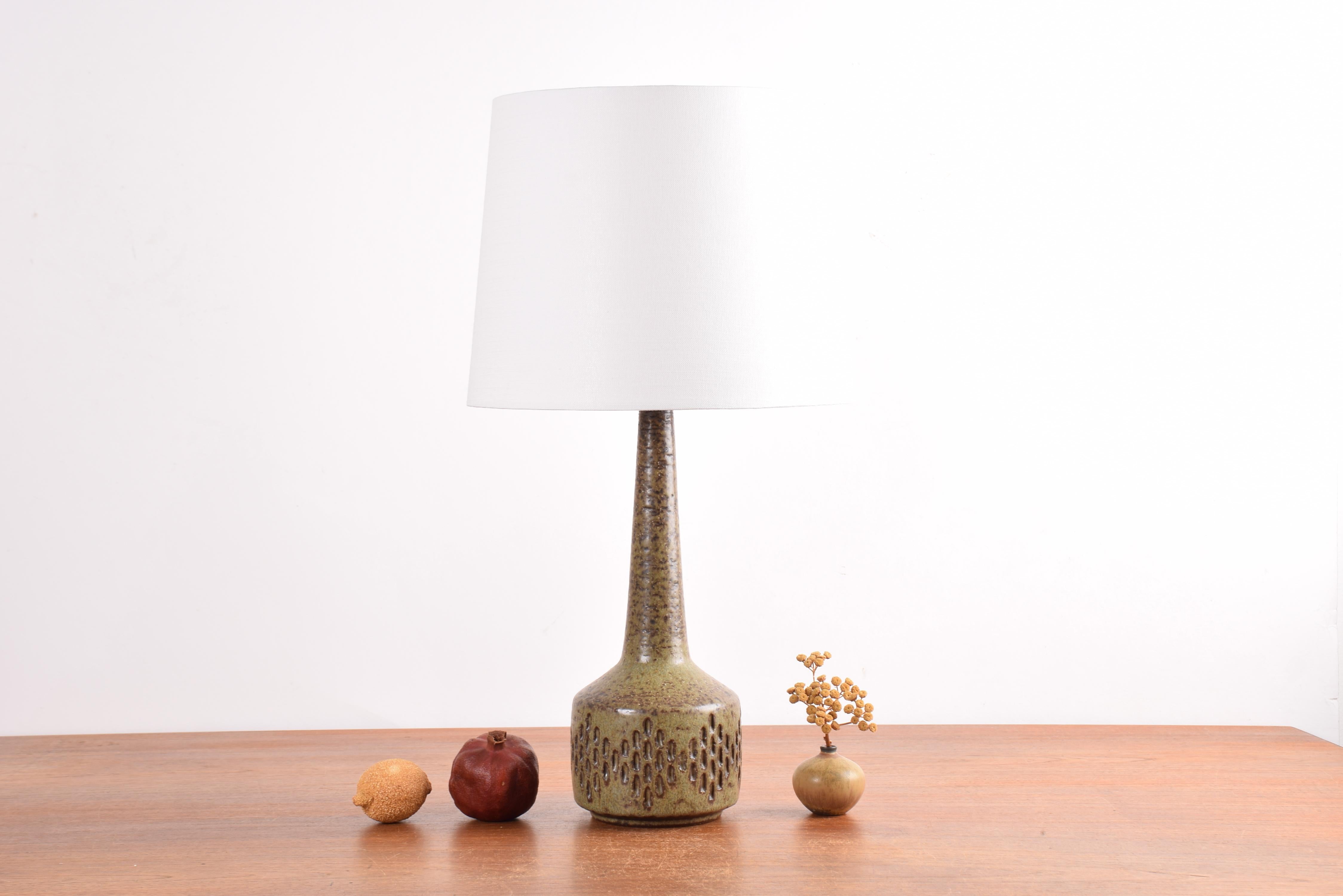 Scandinavian Modern Danish Modern Palshus Ceramic Table Lamp Green Brown Glaze with Stripes, 1960s