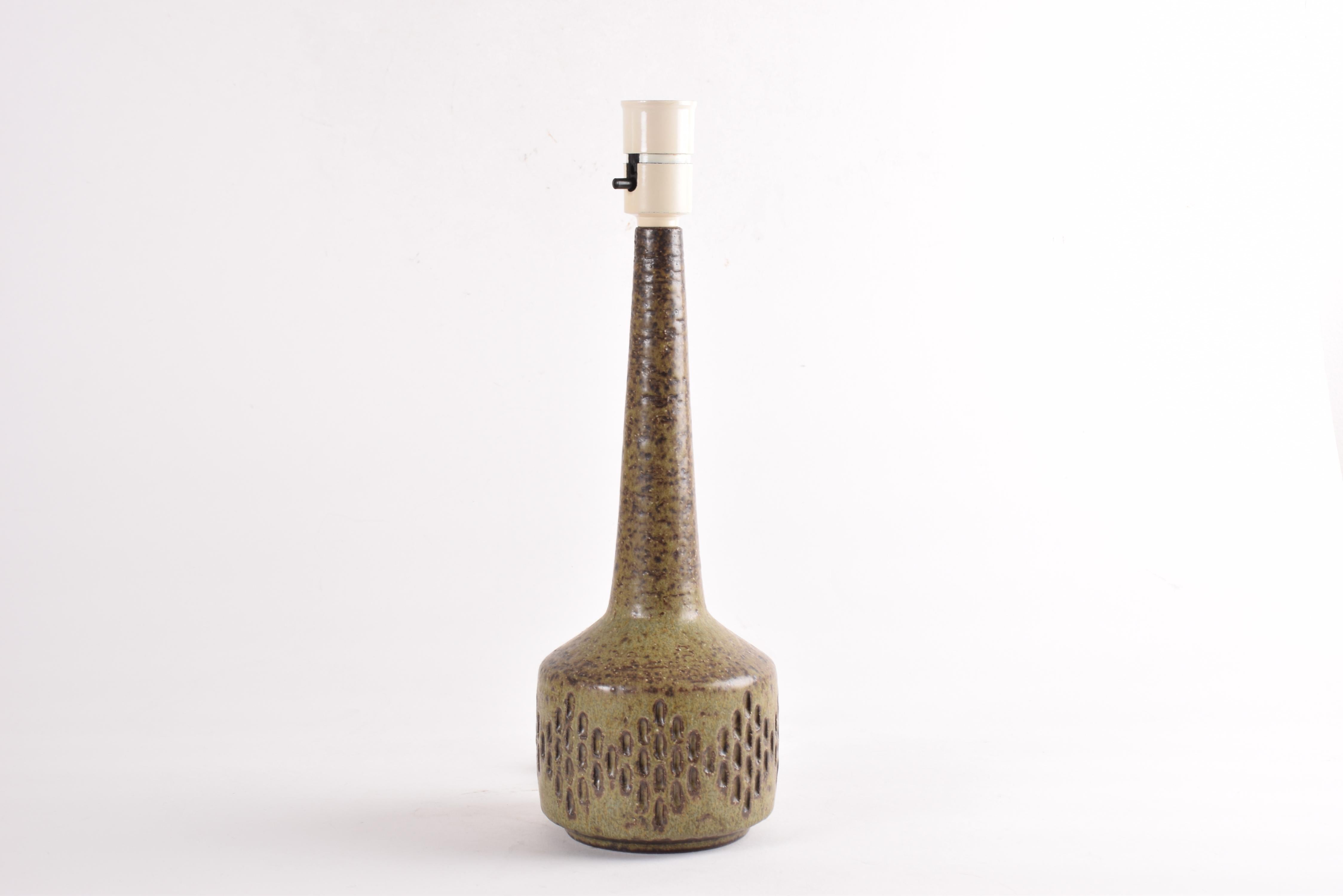 Mid-20th Century Danish Modern Palshus Ceramic Table Lamp Green Brown Glaze with Stripes, 1960s