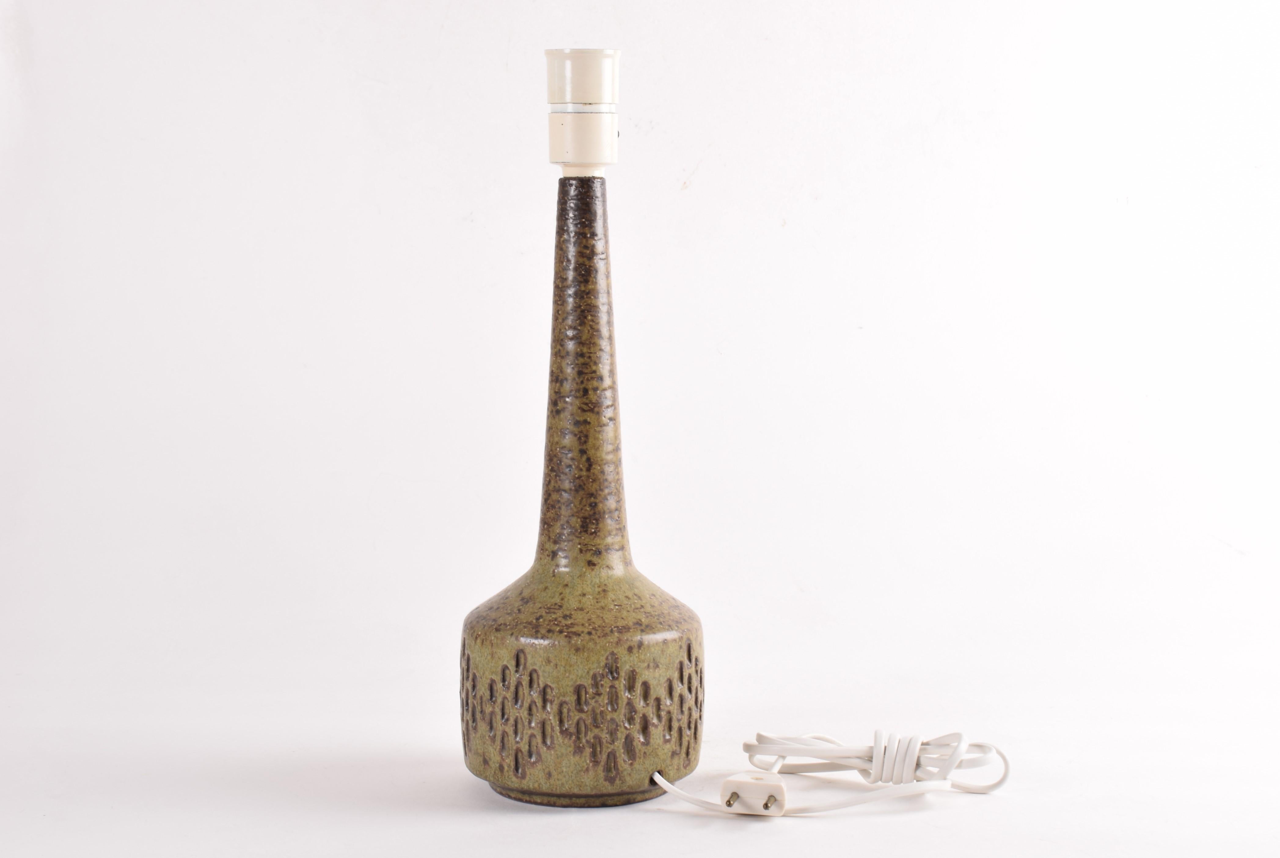 Danish Modern Palshus Ceramic Table Lamp Green Brown Glaze with Stripes, 1960s 1