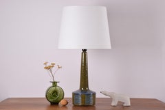 Danish Modern Palshus Tall Moss Green and Blue Table Lamp Striped, 1960s