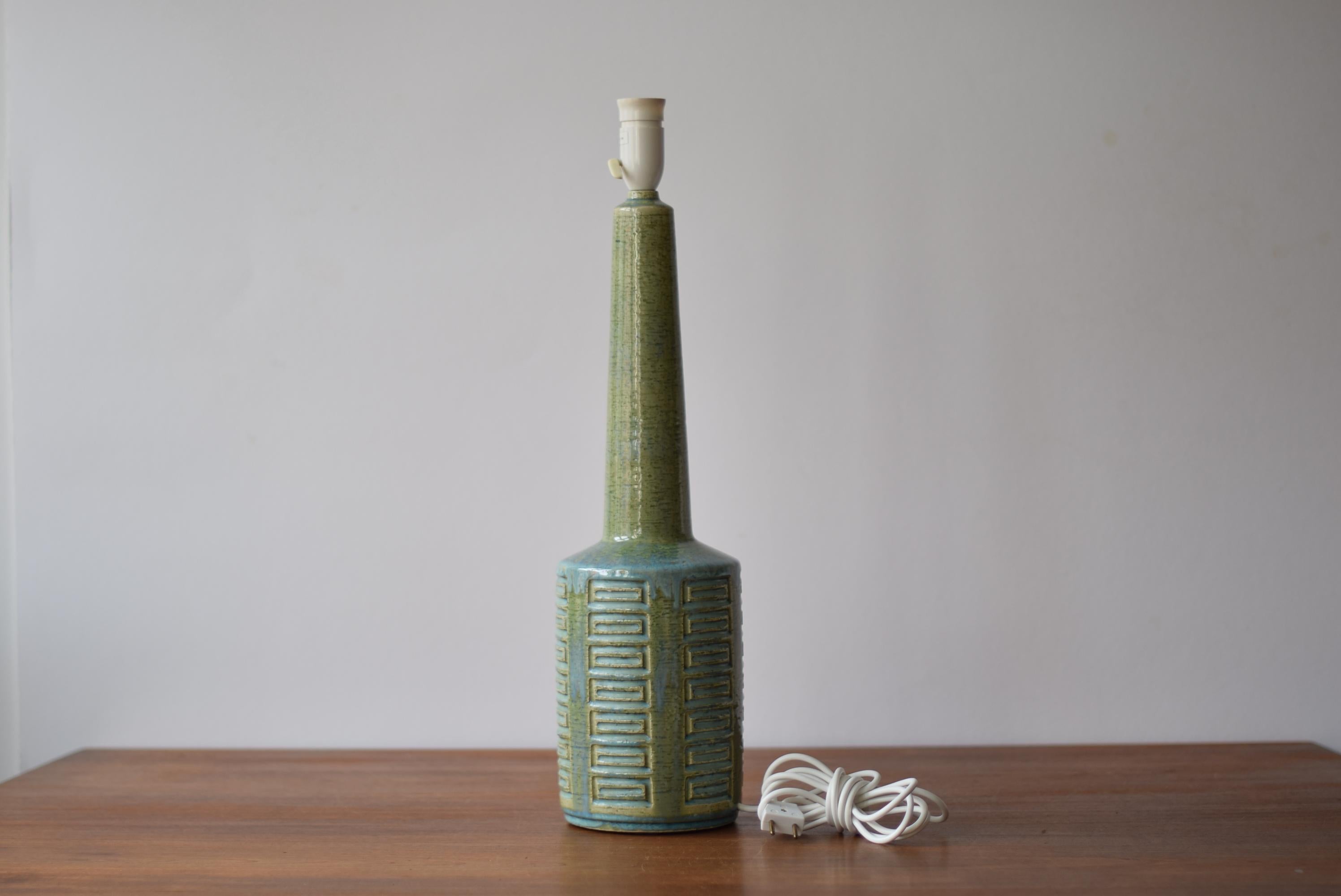 Danish Modern Palshus Very Tall Table Lamp Green and Blue with Lampshade, 1960s 5