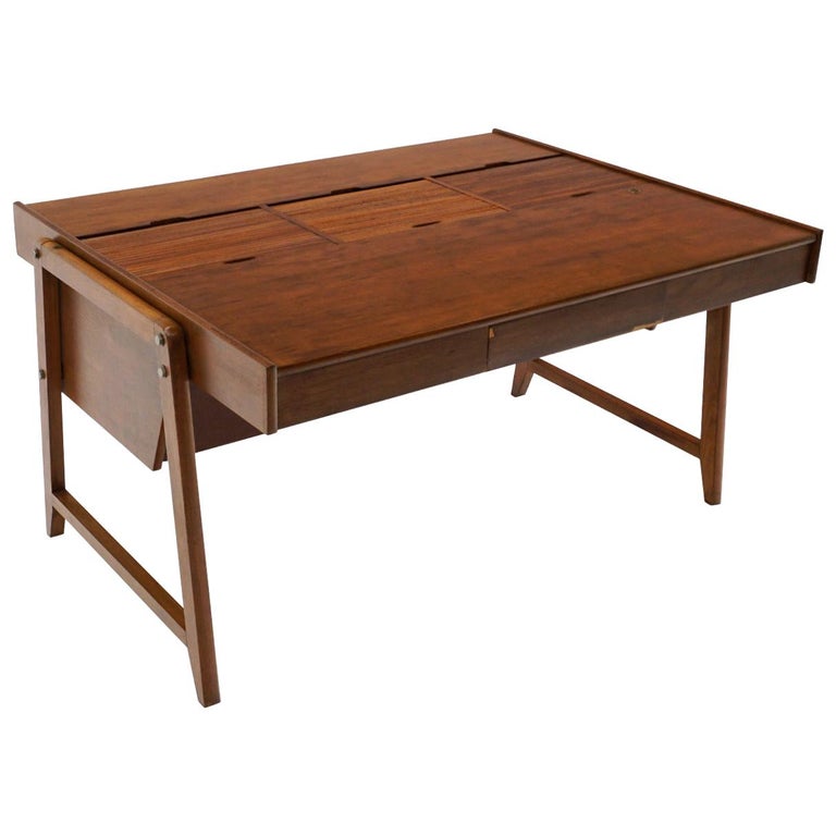 Danish Modern Partners Desk, Large Surface with Roll Top File