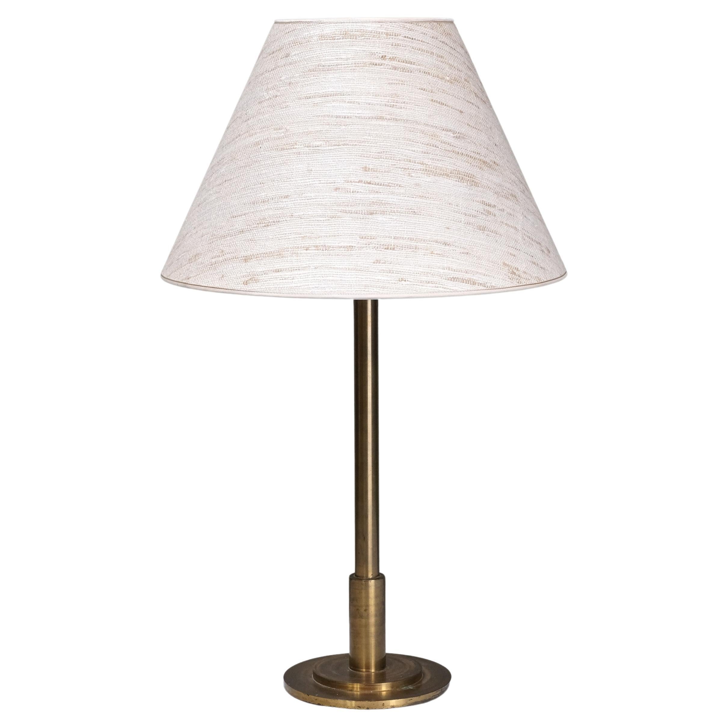 Danish Modern Patinated Brass Table Lamp with Tussah Silk Shade, 1950s For Sale