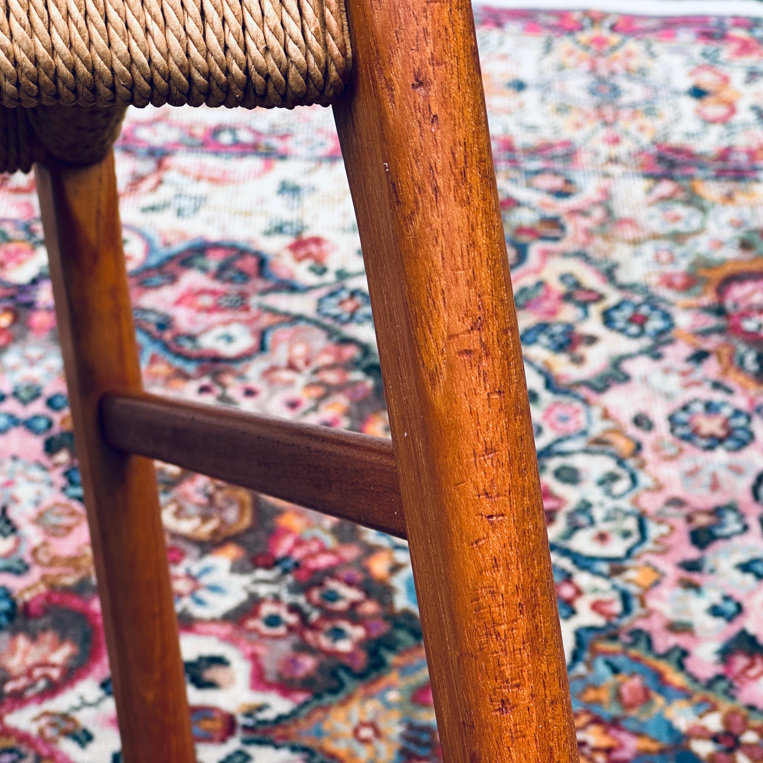 Danish Modern Peder Kristensen Teak and Woven Rope Low Stool or Bench 5