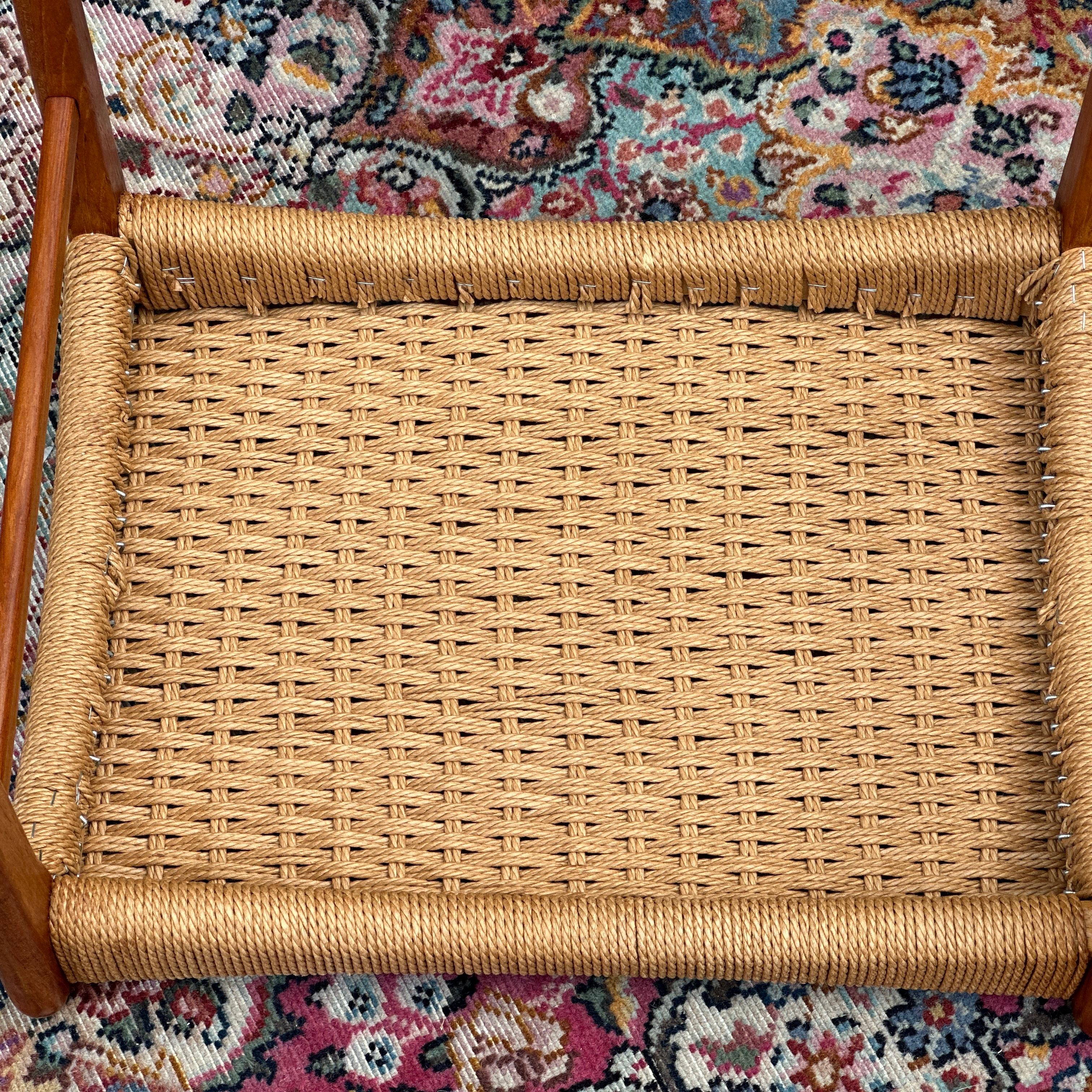 Danish Modern Peder Kristensen Teak and Woven Rope Low Stool or Bench 7