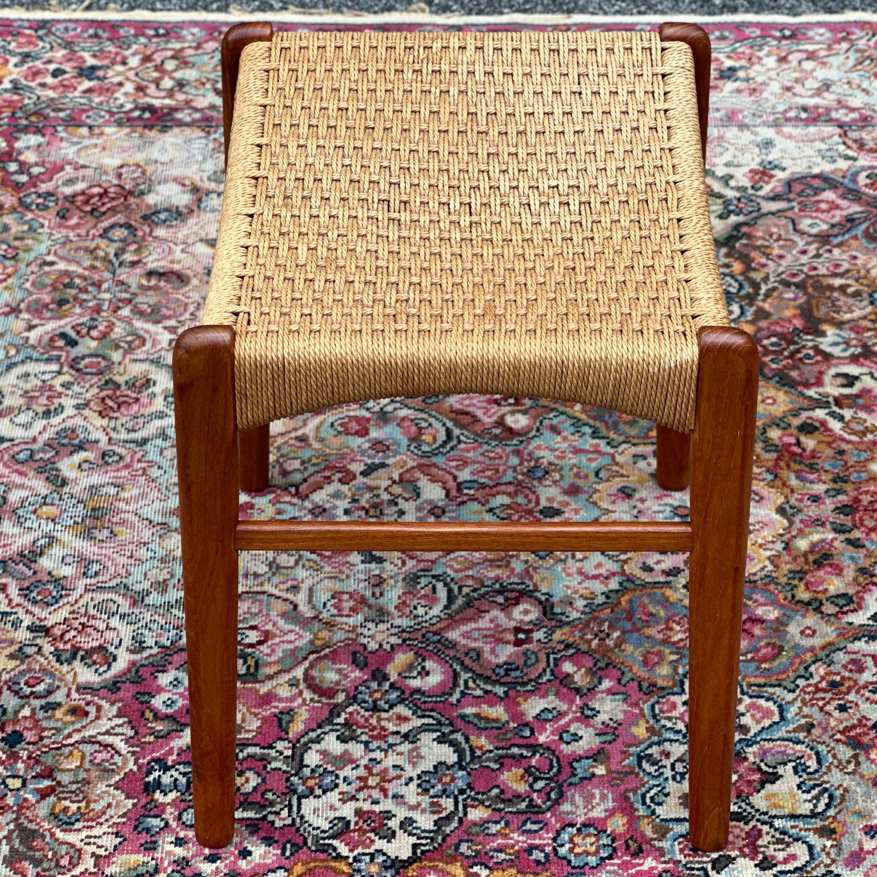 20th Century Danish Modern Peder Kristensen Teak and Woven Rope Low Stool or Bench