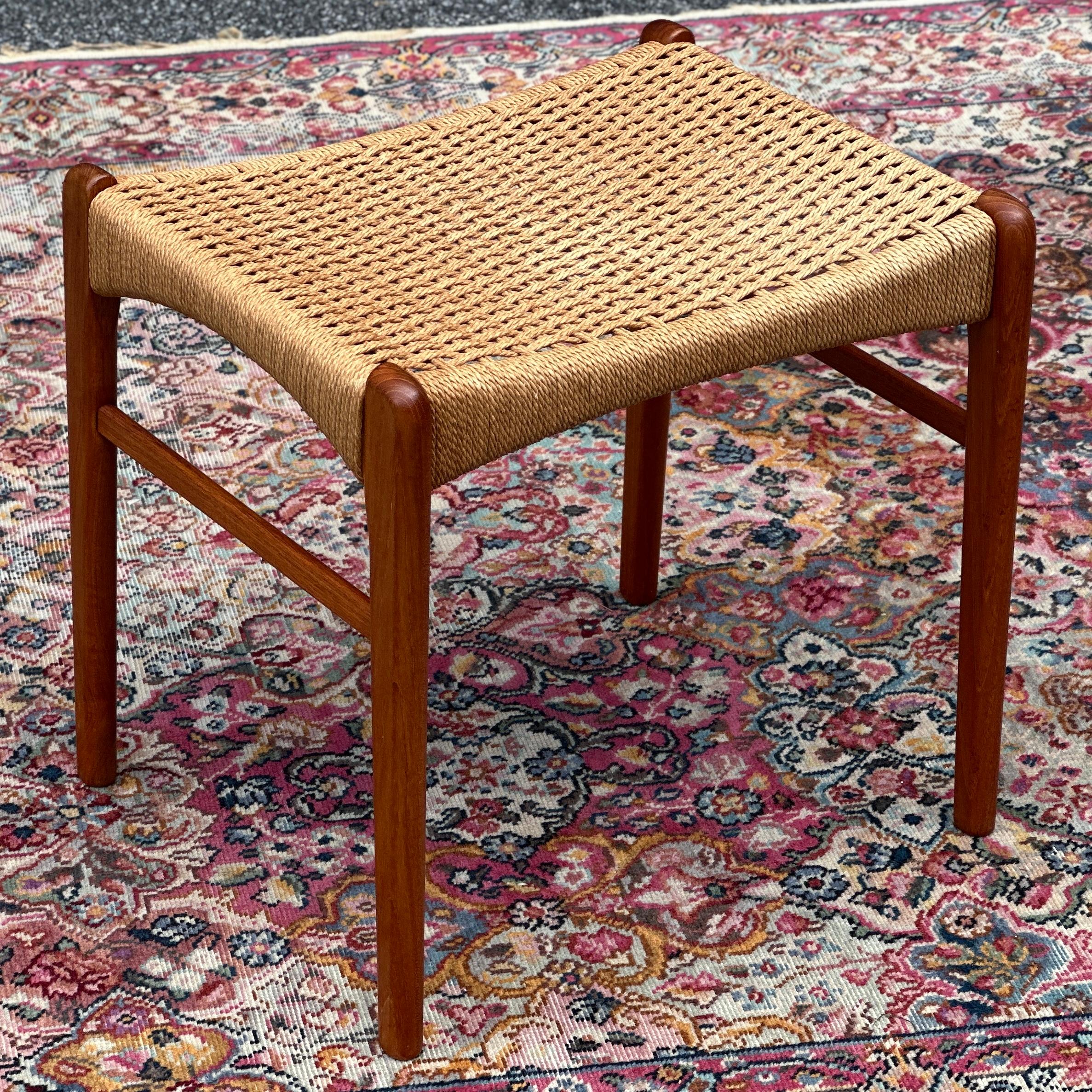 Danish Modern Peder Kristensen Teak and Woven Rope Low Stool or Bench 1