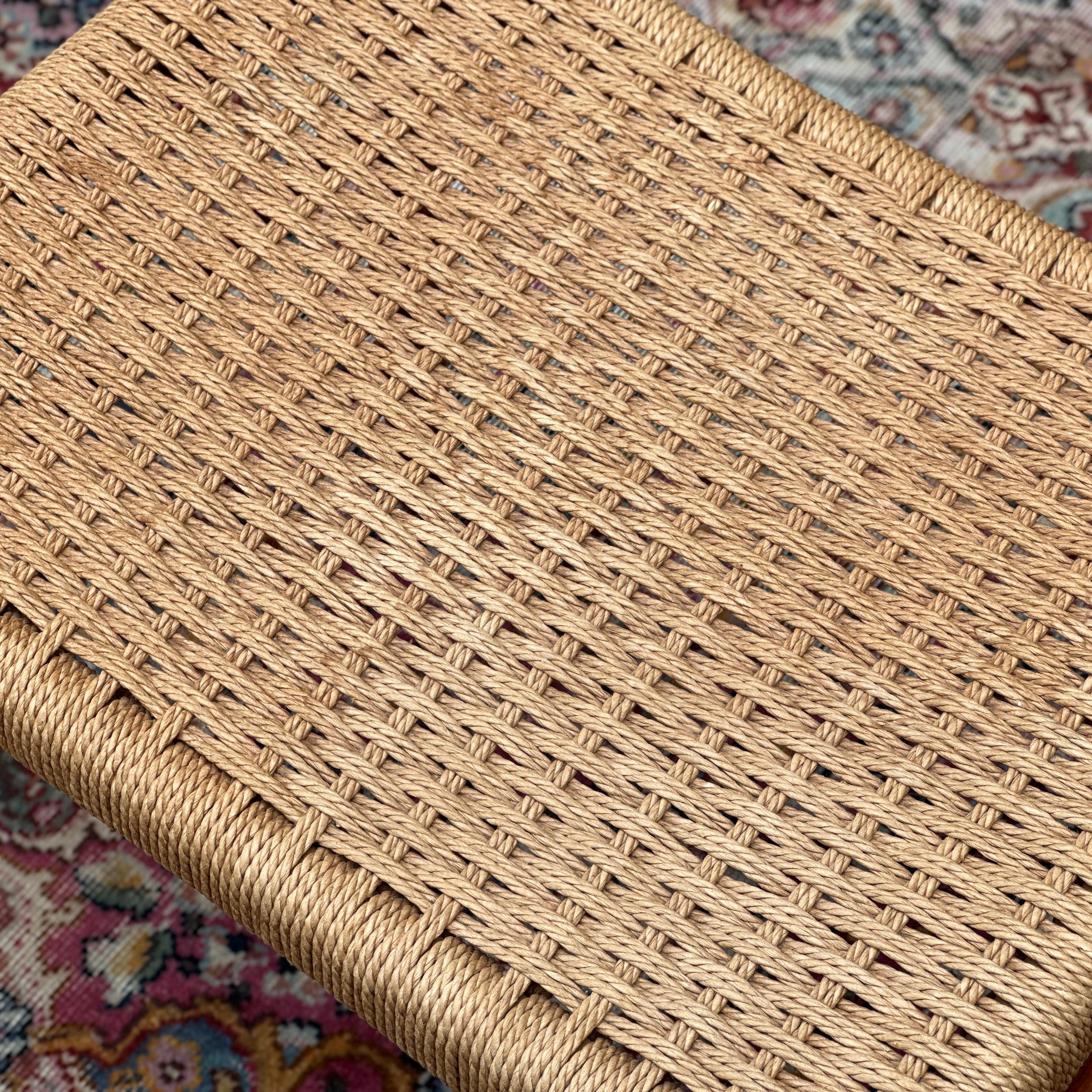 Danish Modern Peder Kristensen Teak and Woven Rope Low Stool or Bench 3