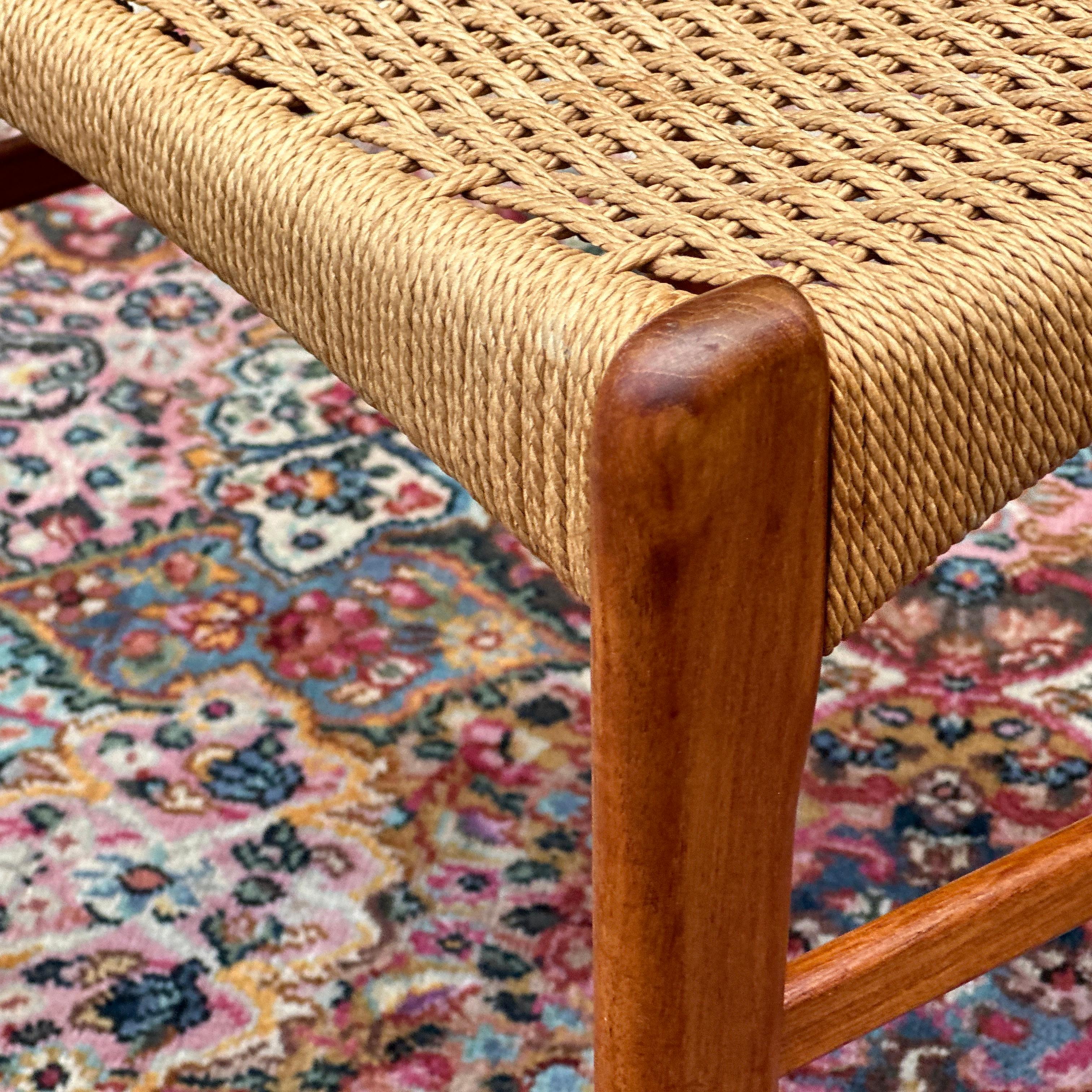 Danish Modern Peder Kristensen Teak and Woven Rope Low Stool or Bench 4