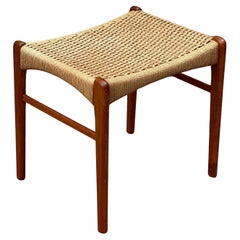 Danish Modern Peder Kristensen Teak and Woven Rope Low Stool or Bench