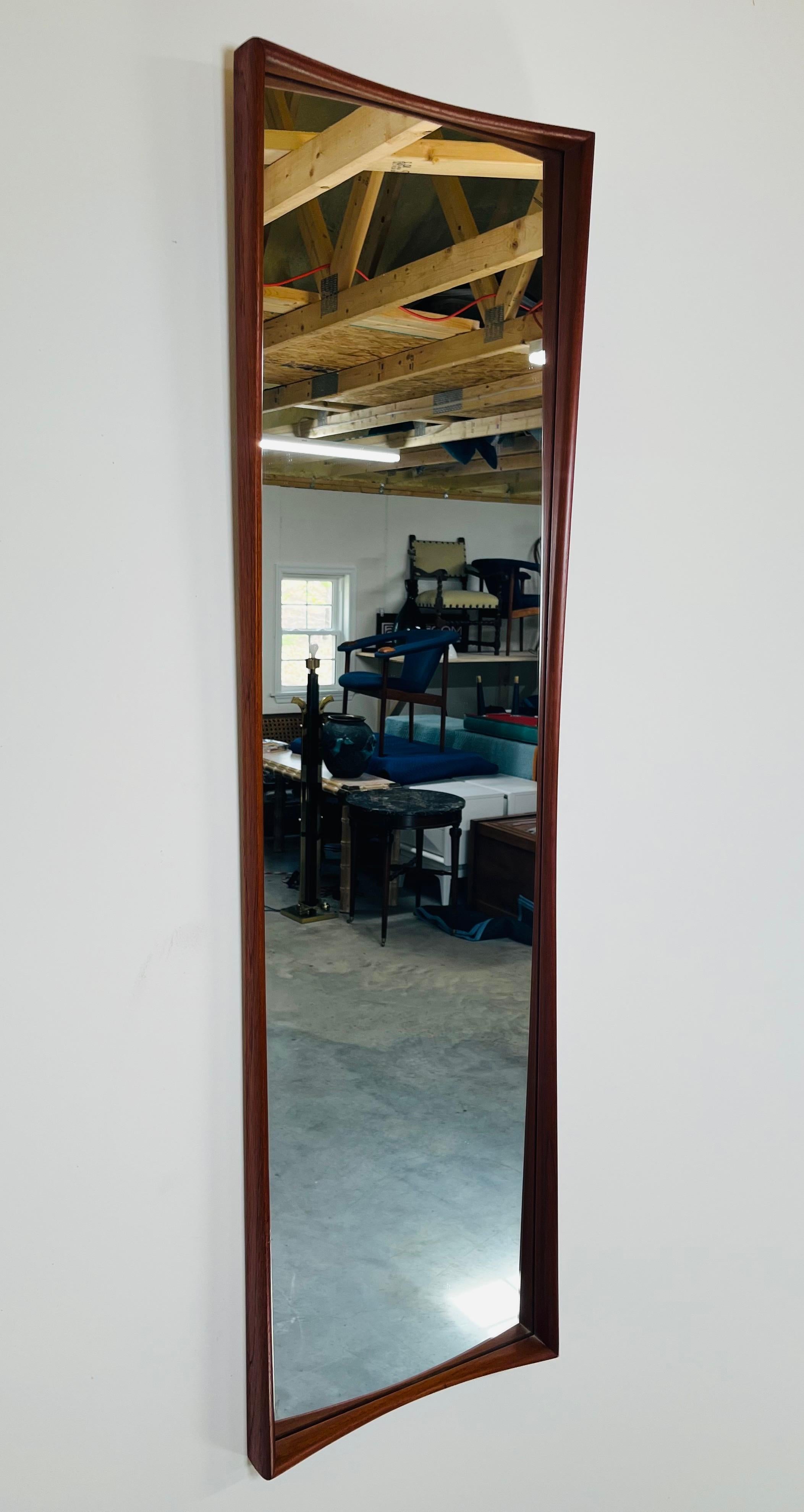 Hand-Carved Danish-Modern Pedersen & Hansen Style Teak Wall Mirror By Asbjorn-Mobler For Sale