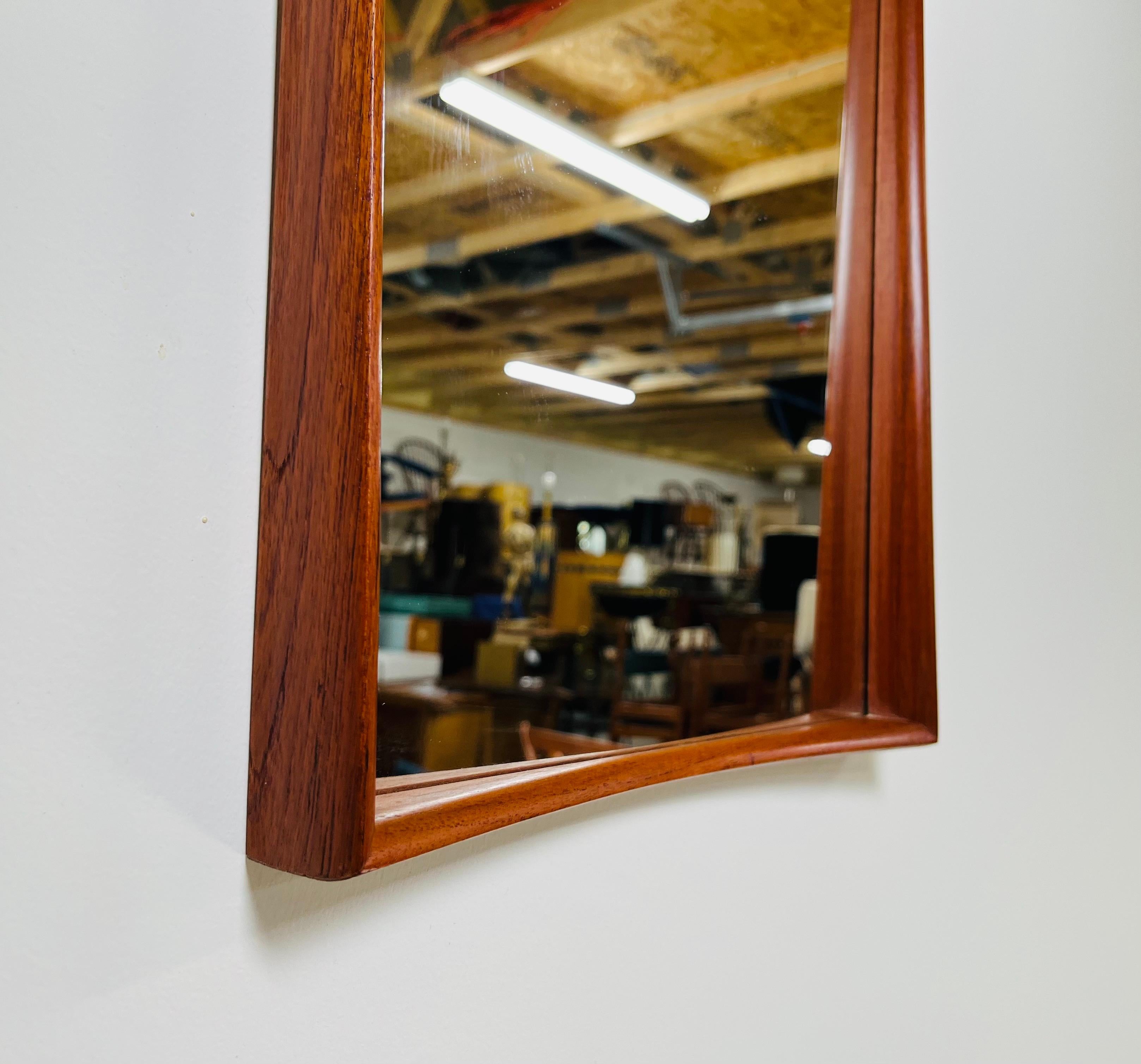 Steel Danish-Modern Pedersen & Hansen Style Teak Wall Mirror By Asbjorn-Mobler For Sale