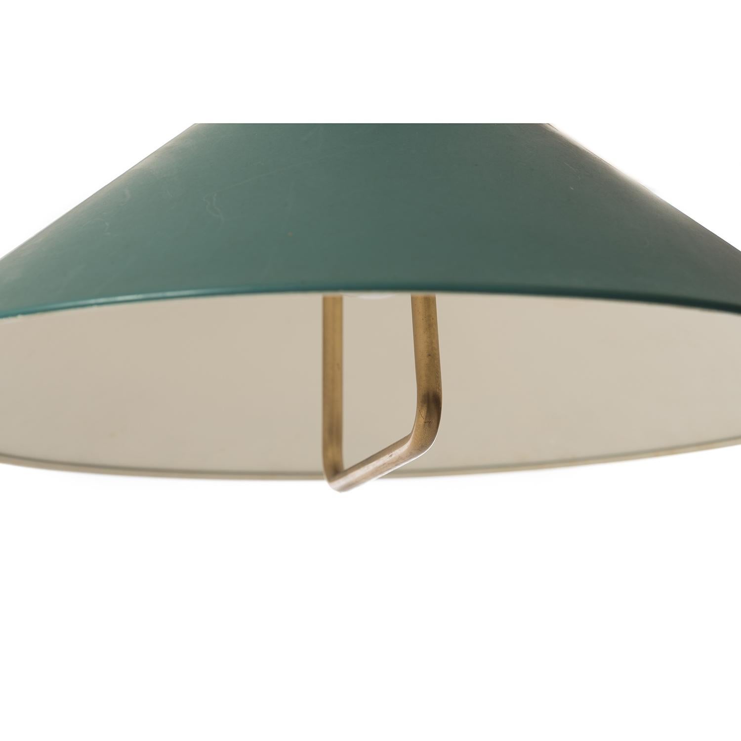 Danish Modern Pendant Fixture Green with Brass Details In Excellent Condition In Minneapolis, MN