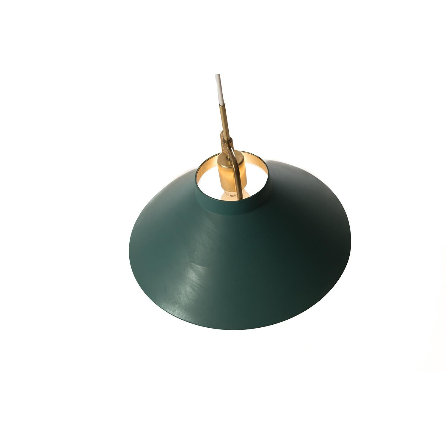 Danish Modern Pendant Fixture Green with Brass Details 1