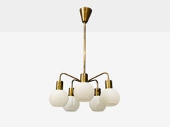 Danish Modern, Pendant Light, Brass, Opal Glass, Denmark, 1970s