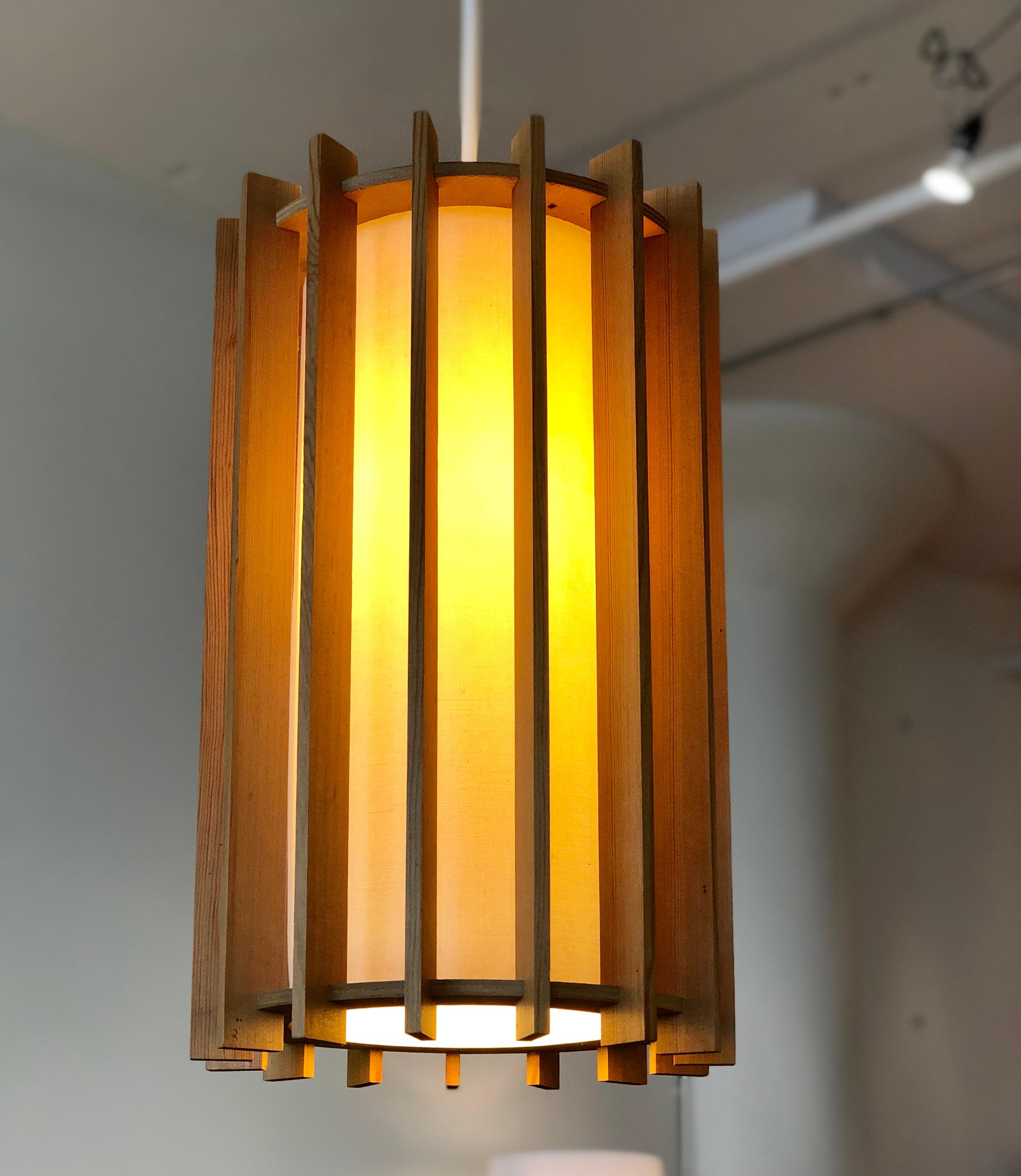 Scandinavian Modern Danish Modern Pendant Light Fixture with Fir Slats