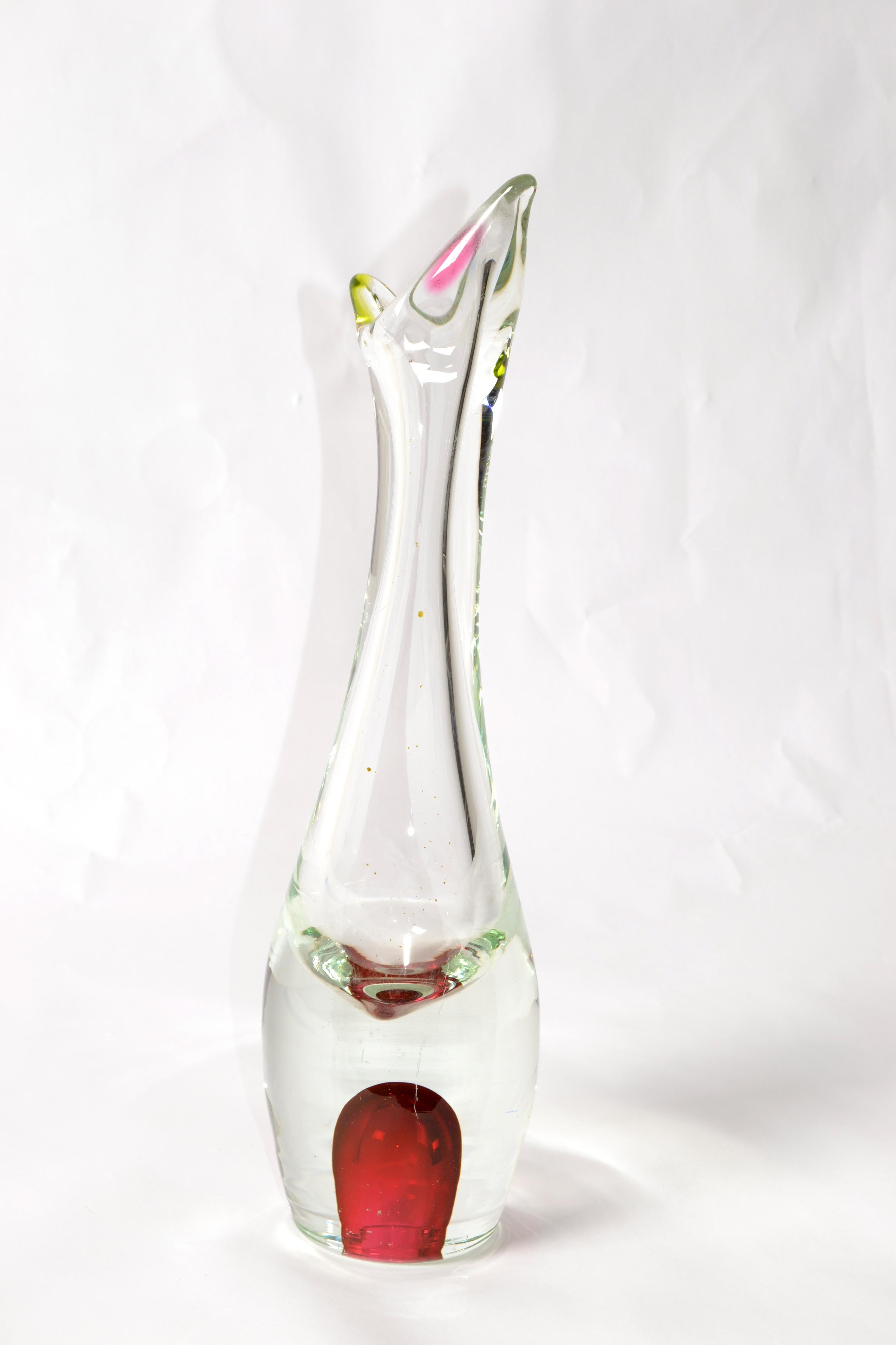 Scandinavian Modern Danish Modern Per Lutken Style Large Blown Art Glass Vase Holmegaard Attributed For Sale