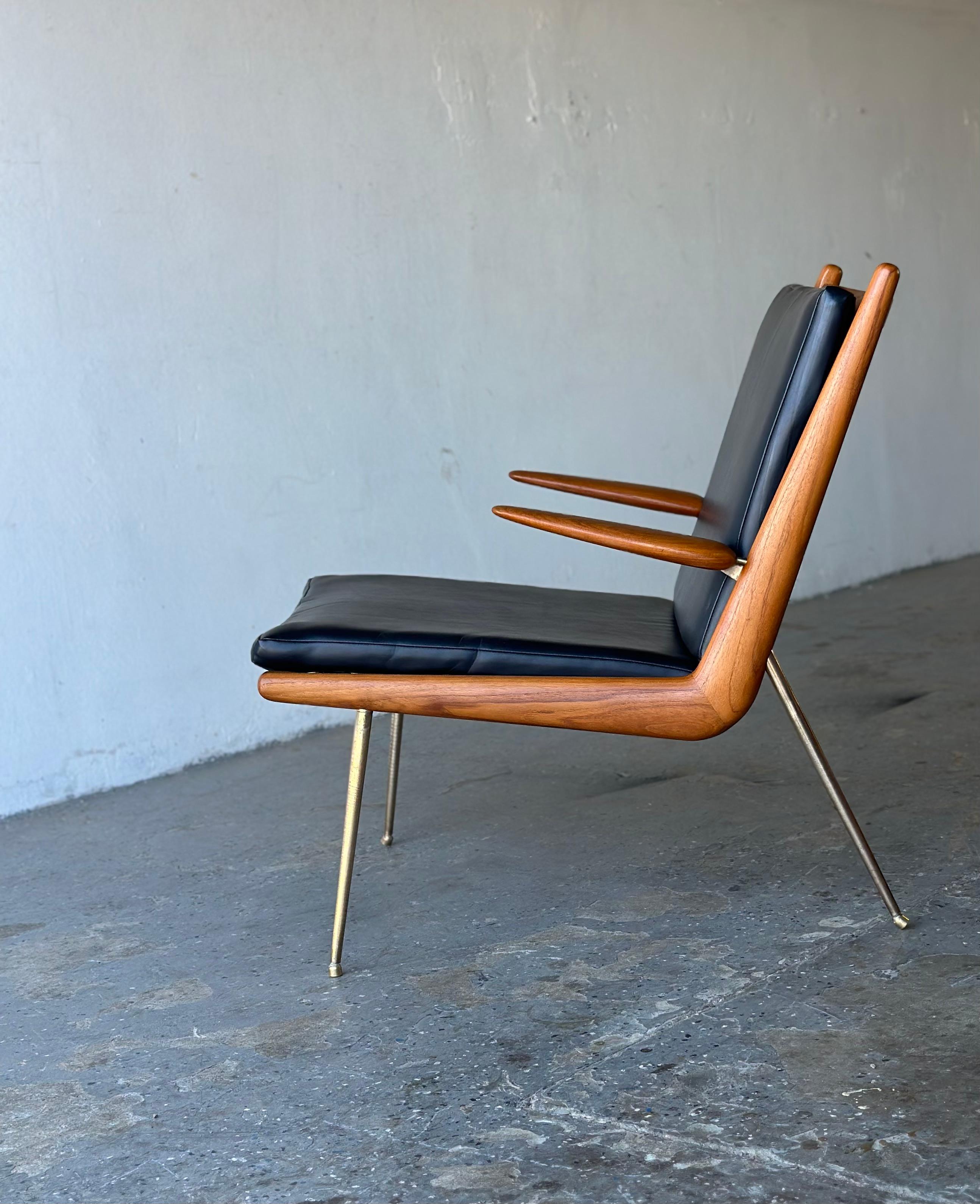 
Designed by Architects Peter Hvidt & Orla Molgaard Nielsen in 1954 the Boomerang chair is one of the most elegant chair designs of the Mid Century period. Often looking more Italian than Danish in origin the beautifully crafted frame stands on slim