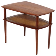 Tavolino danese moderno di Peter Hvidt in teak e canna