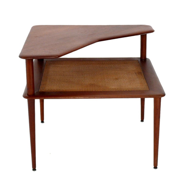 Danish Modern Peter Hvidt Teak and Cane End Table For Sale at 1stDibs