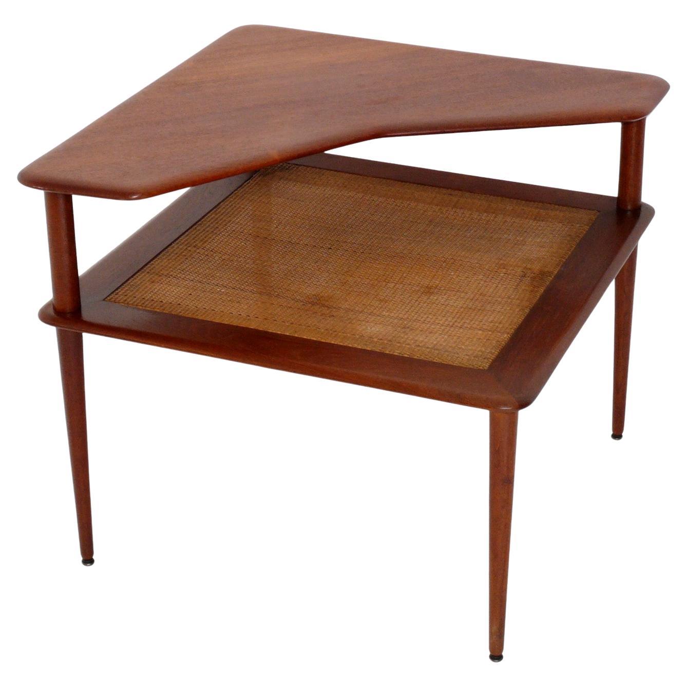 Danish Modern Peter Hvidt Teak and Cane End Table For Sale
