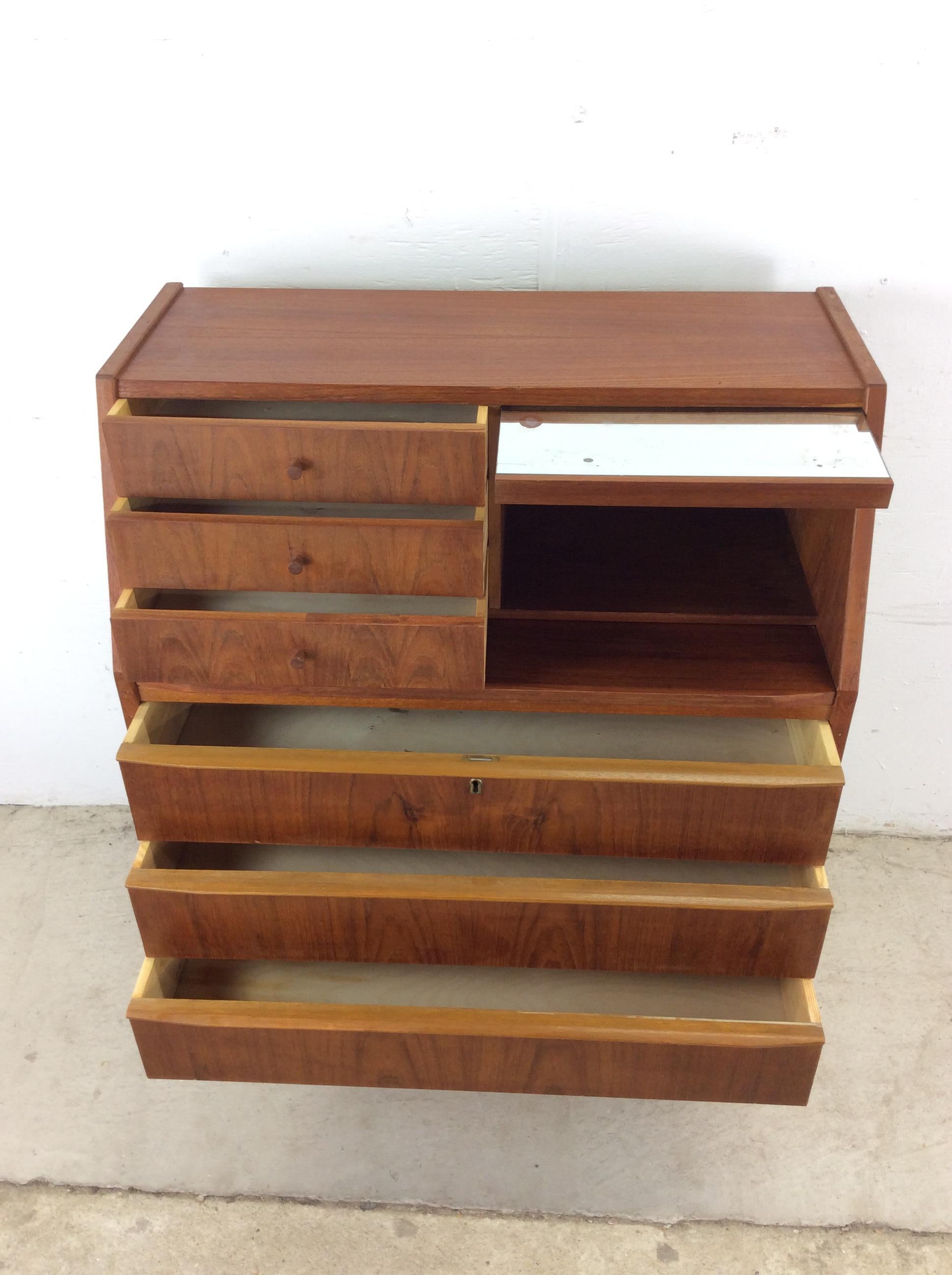 Danish Modern Petite Vanity with Draw Leaf and Mirrored Tray For Sale 8